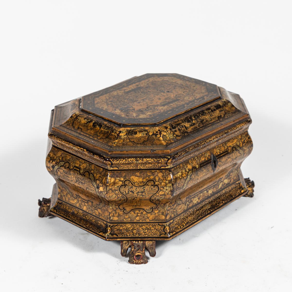 Chinese Export Early 19th Century Export Chinoiserie Lacquer Box on Carved Feet For Sale