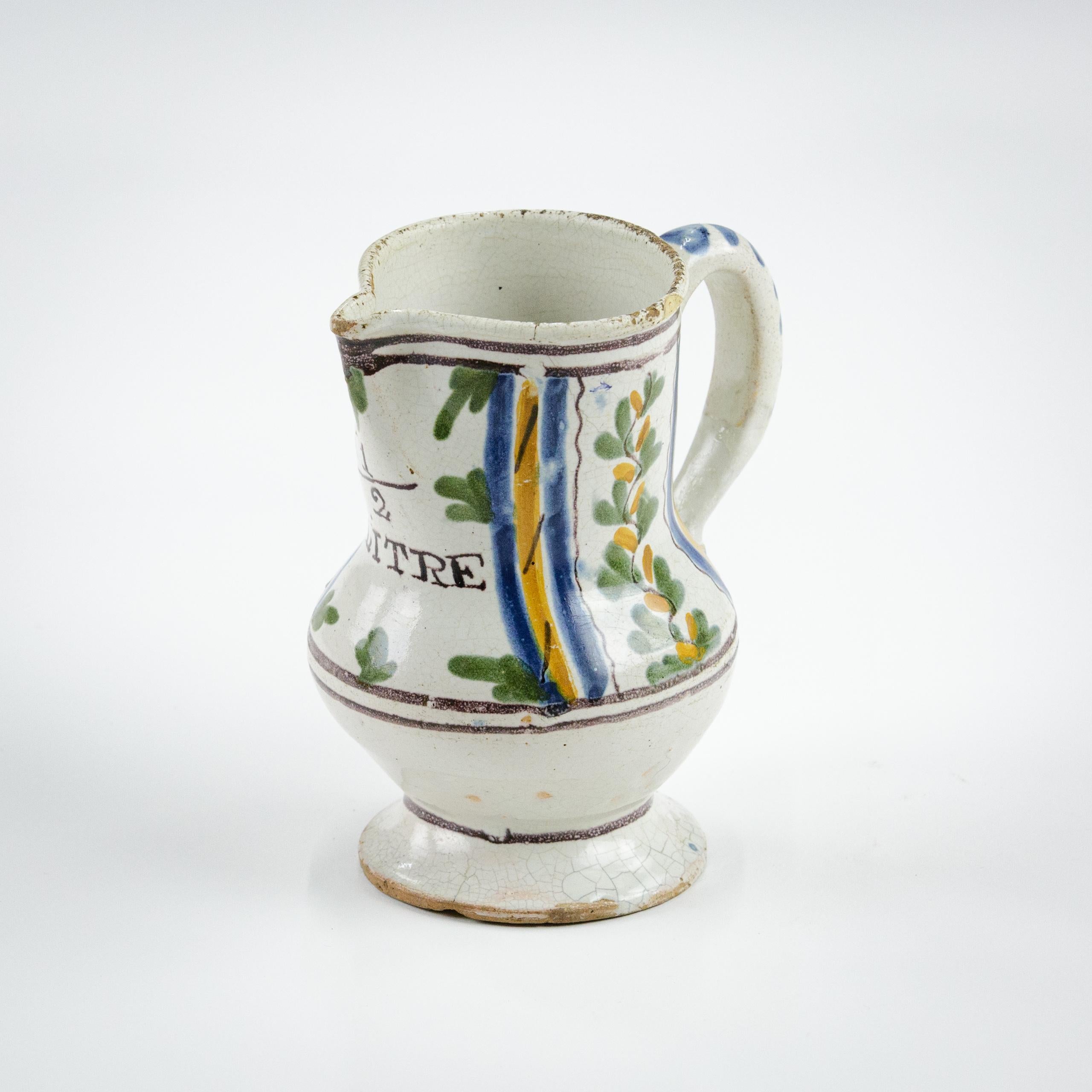 French Early 19th Century Faience Demi Litre Carafe