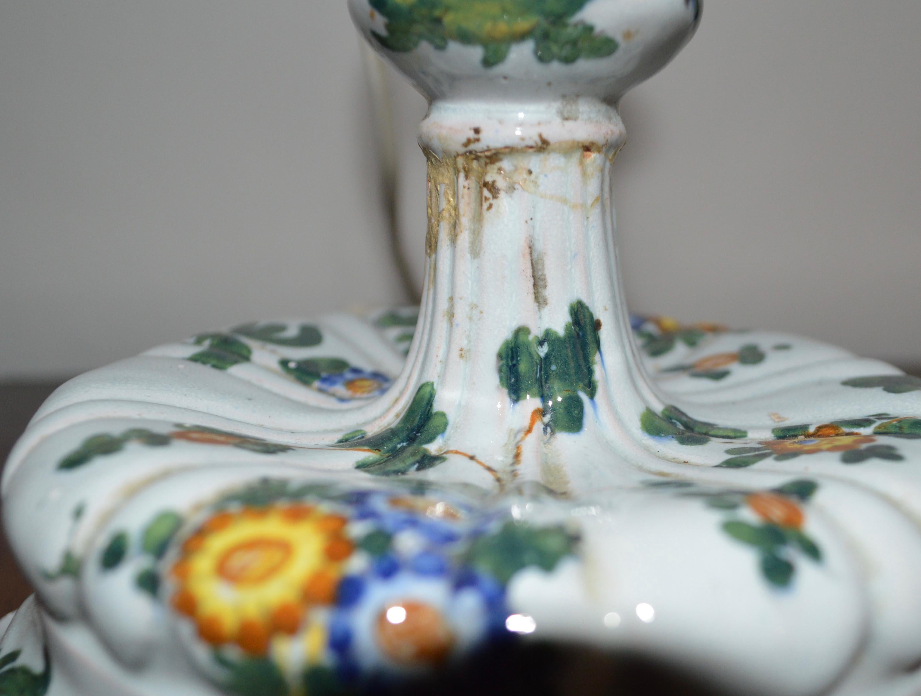 Early 19th Century Faience Table Lamp, Converted From Oil-Burning Lamp For Sale 2