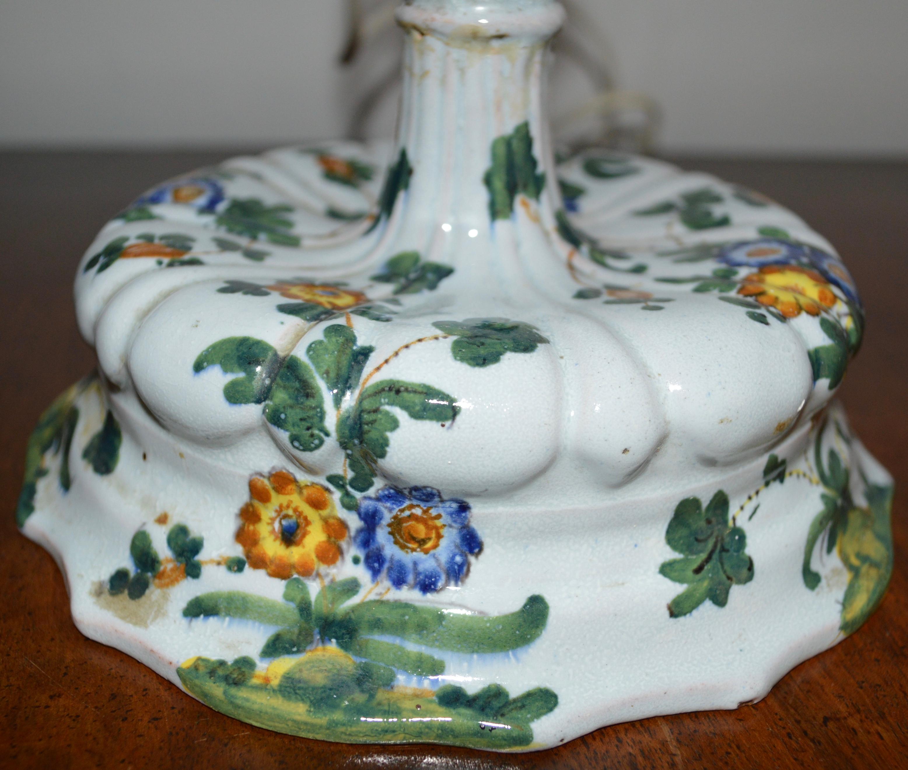 Early 19th Century Faience Table Lamp, Converted From Oil-Burning Lamp For Sale 3