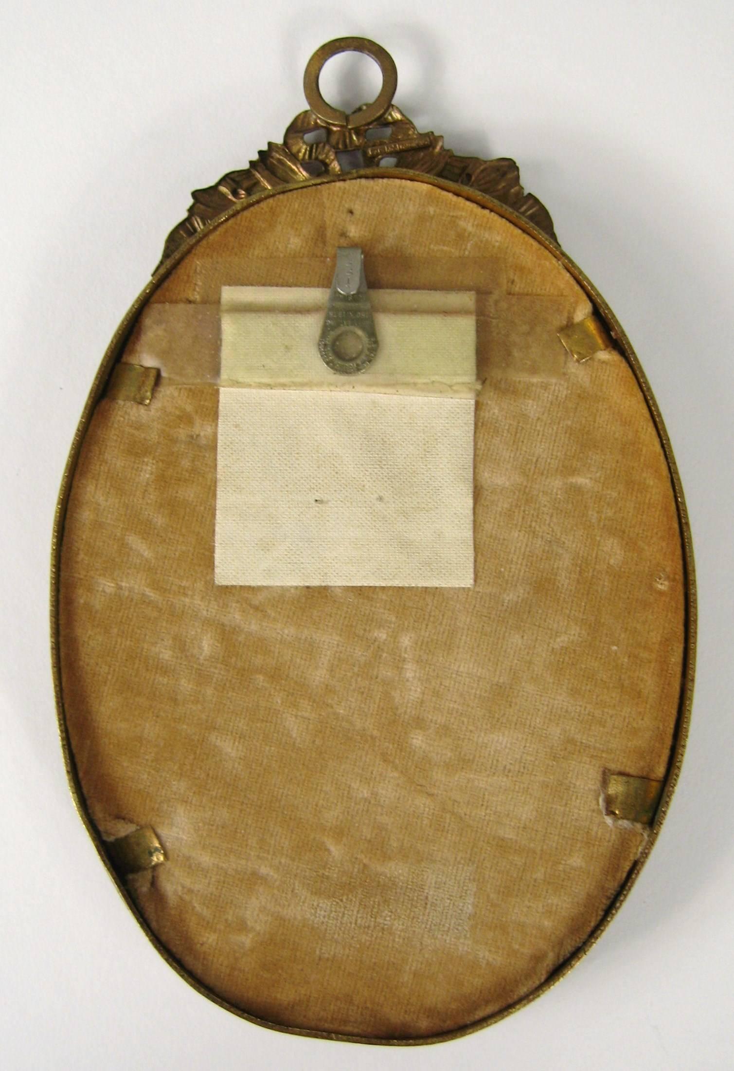 Early 19th Century Fancy Maiden Miniature Portrait Embroidered Frame For Sale 4