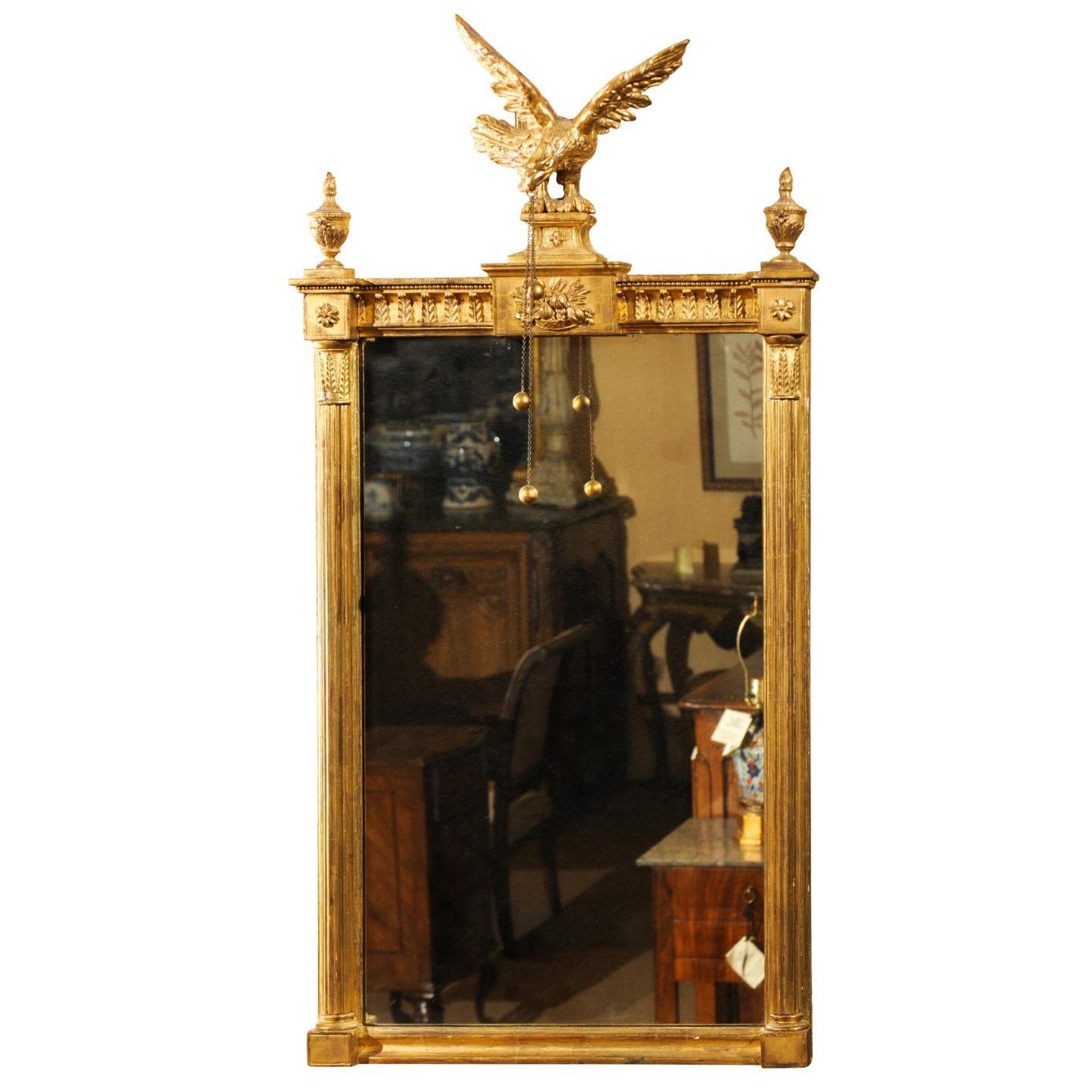 Early 19th Century Federal Giltwood Mirror with Eagle Crest