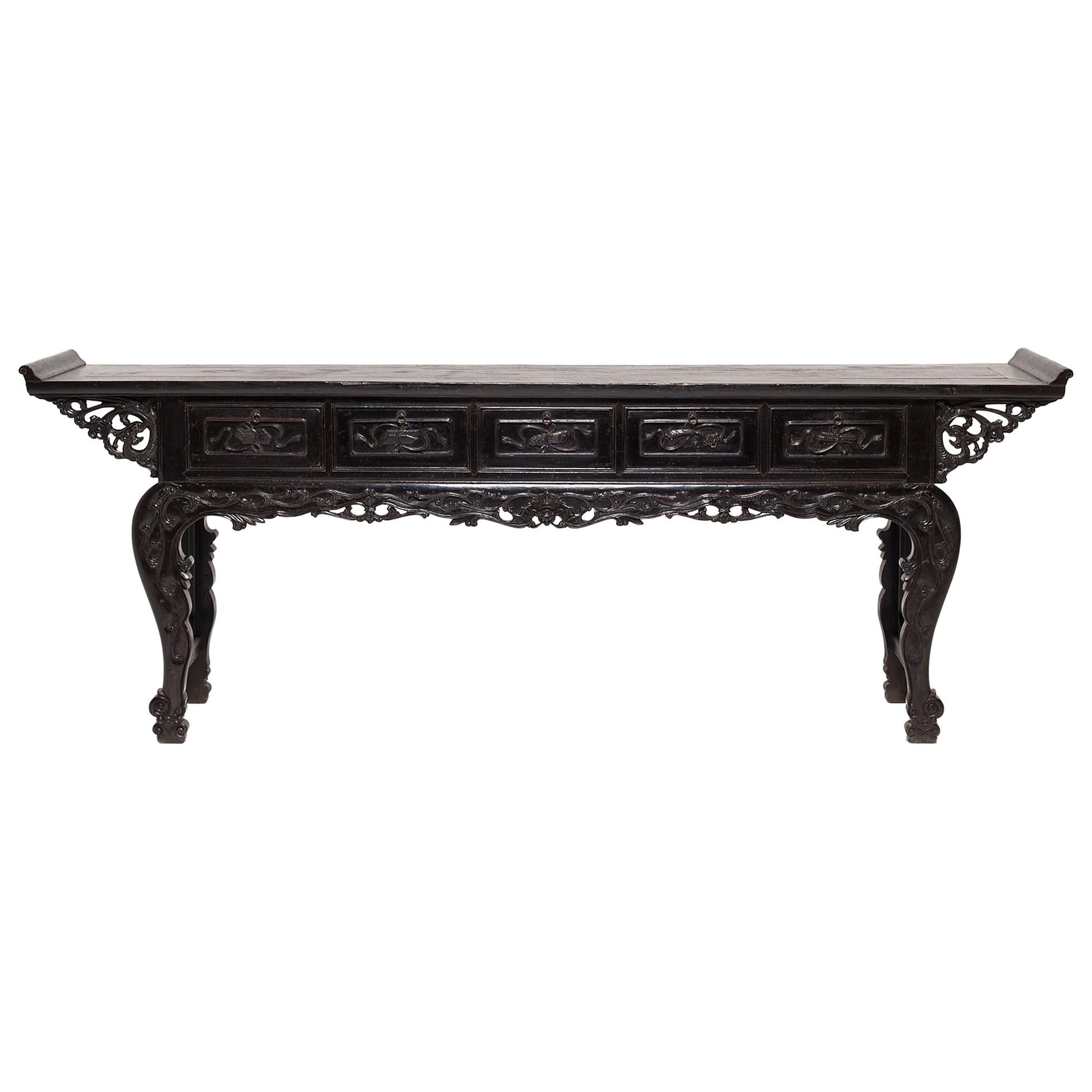 Finely Carved Chinese Console Table, c. 1800 For Sale