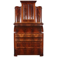 Early 19th Century Flame Mahogany Biedermeier Cylinder Roll Desk Secretary