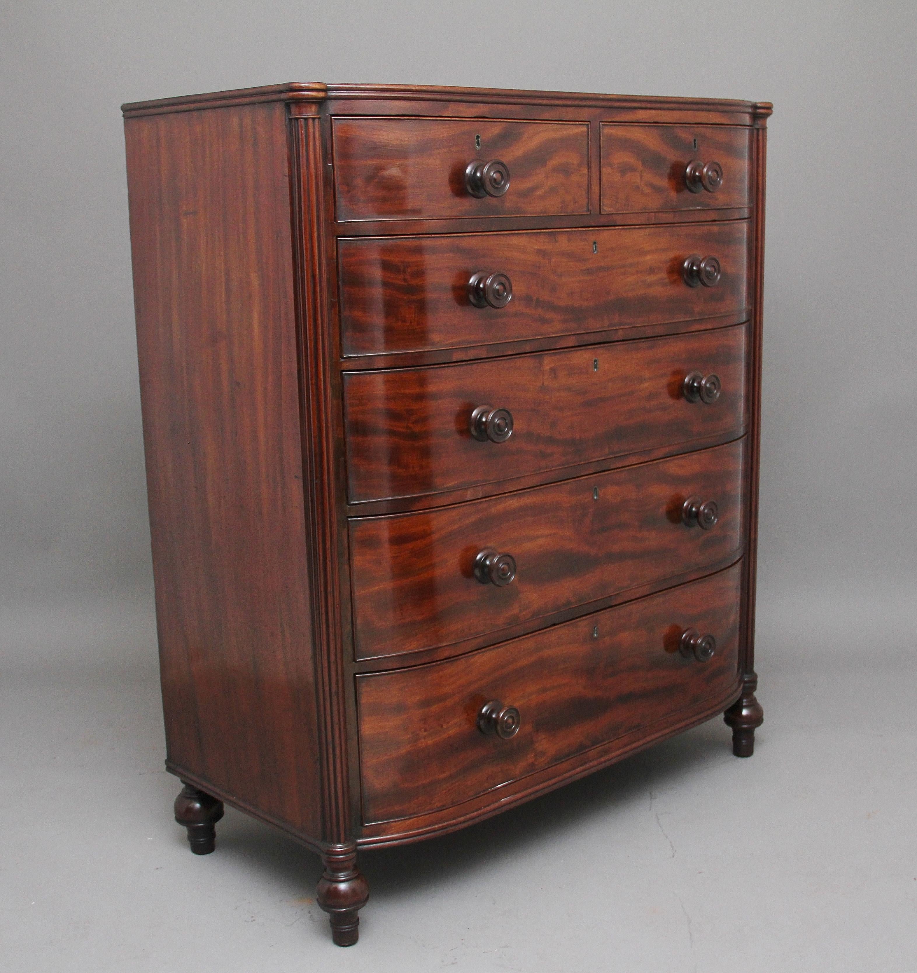 Regency Early 19th Century Flame Mahogany Chest of Drawers