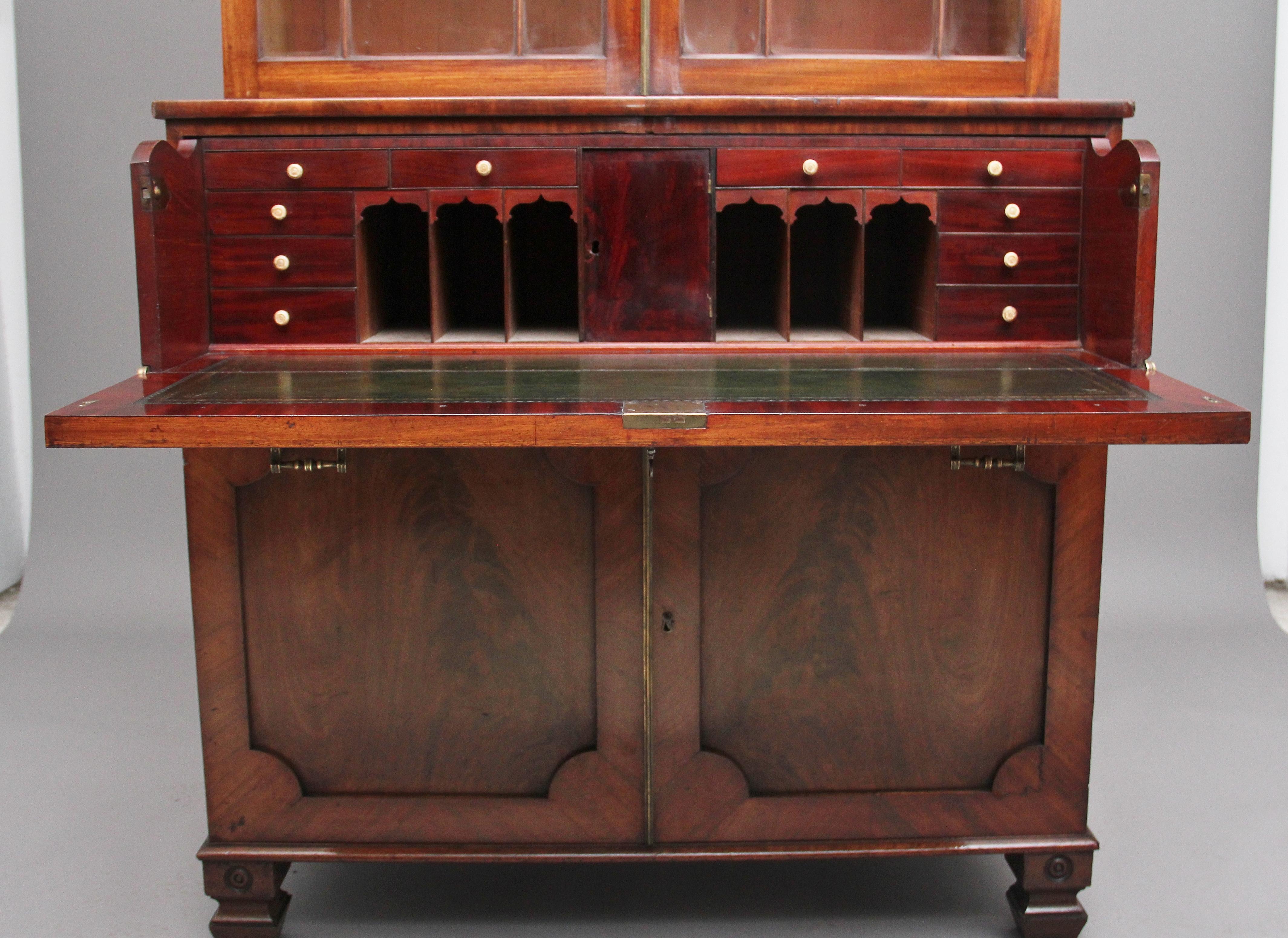 Early 19th Century Flame Mahogany Secretaire Bookcase For Sale 4