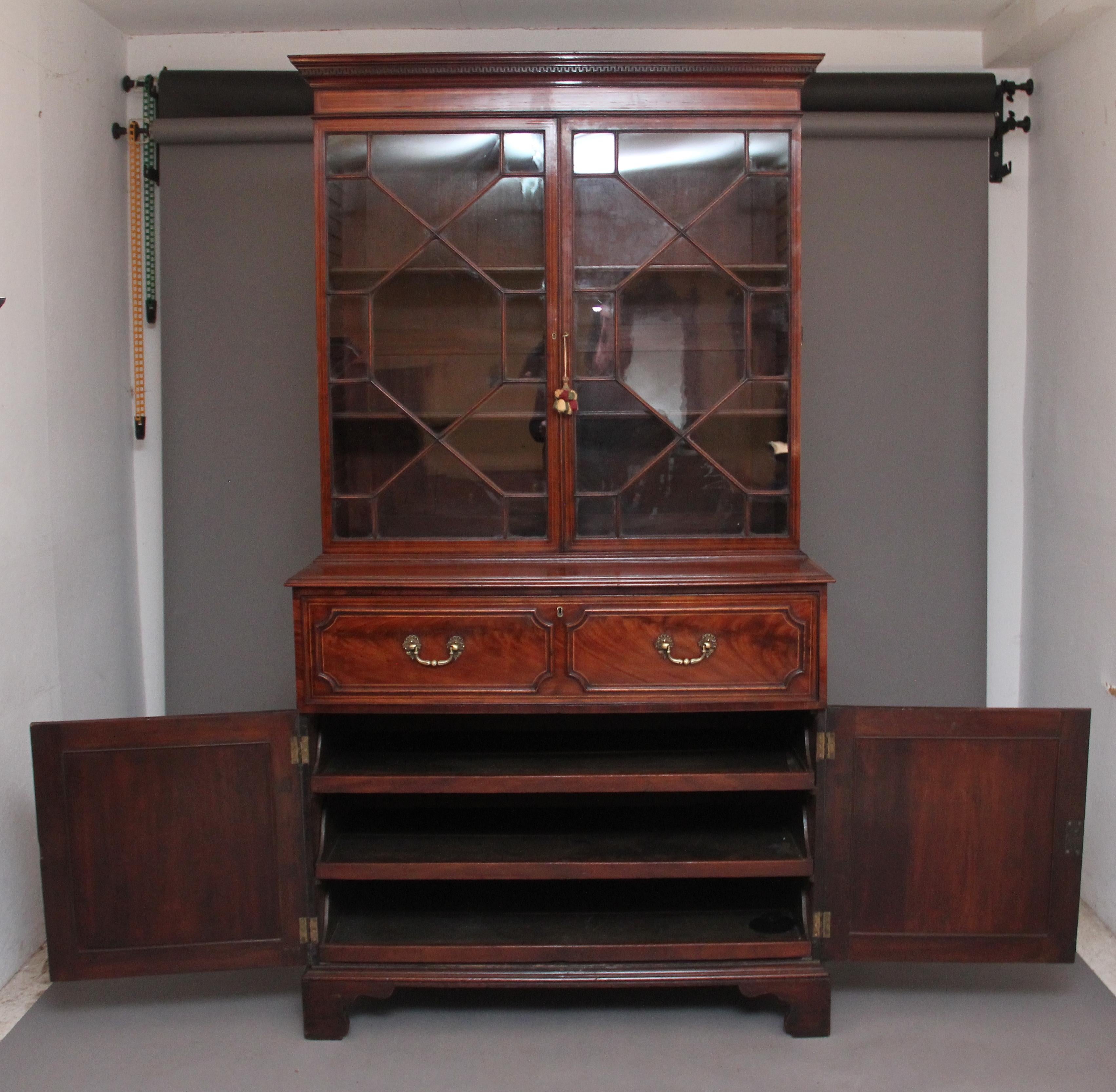 Georgian Early 19th Century Flame Mahogany Secretaire Bookcase For Sale