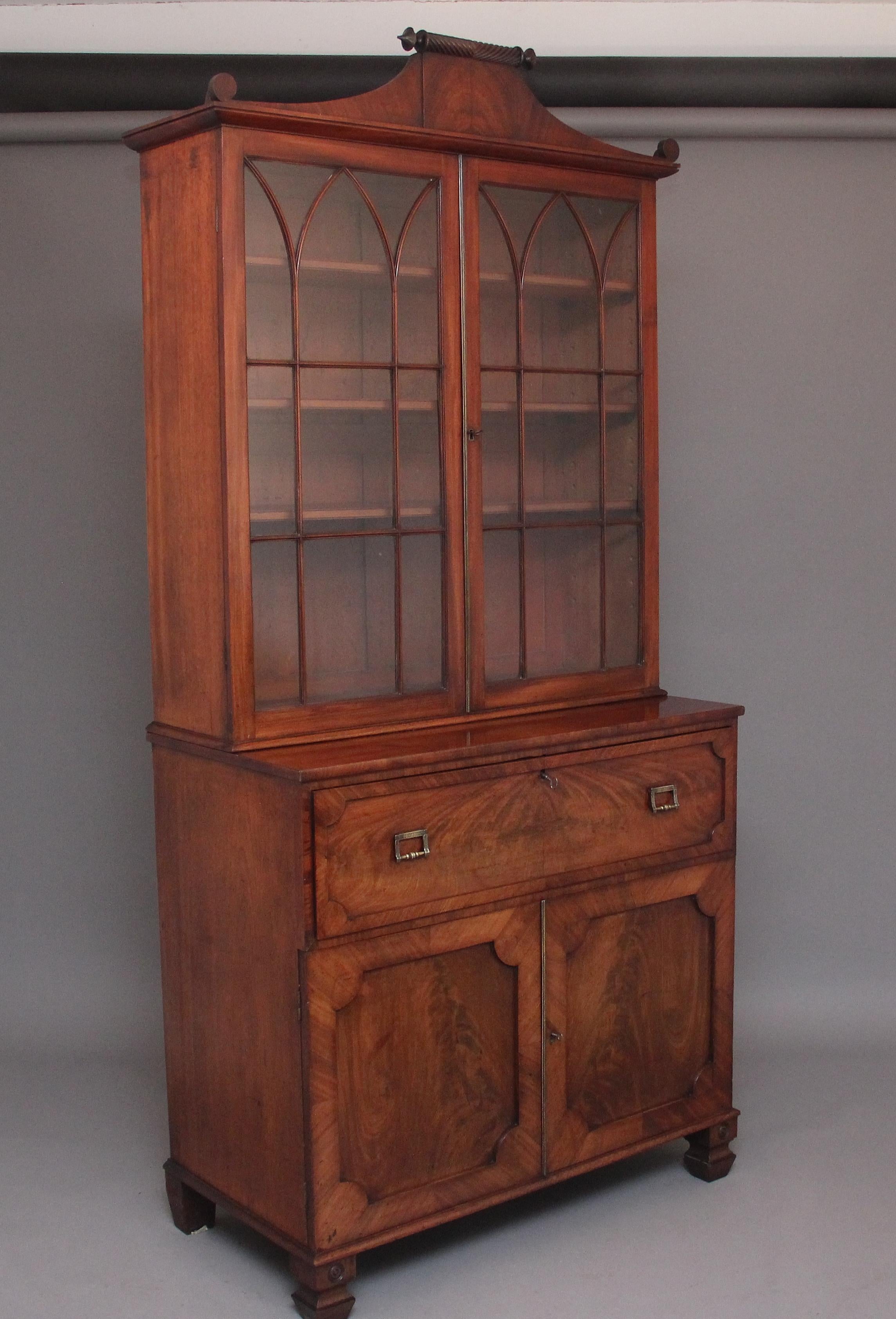 Early 19th Century Flame Mahogany Secretaire Bookcase In Good Condition For Sale In Martlesham, GB