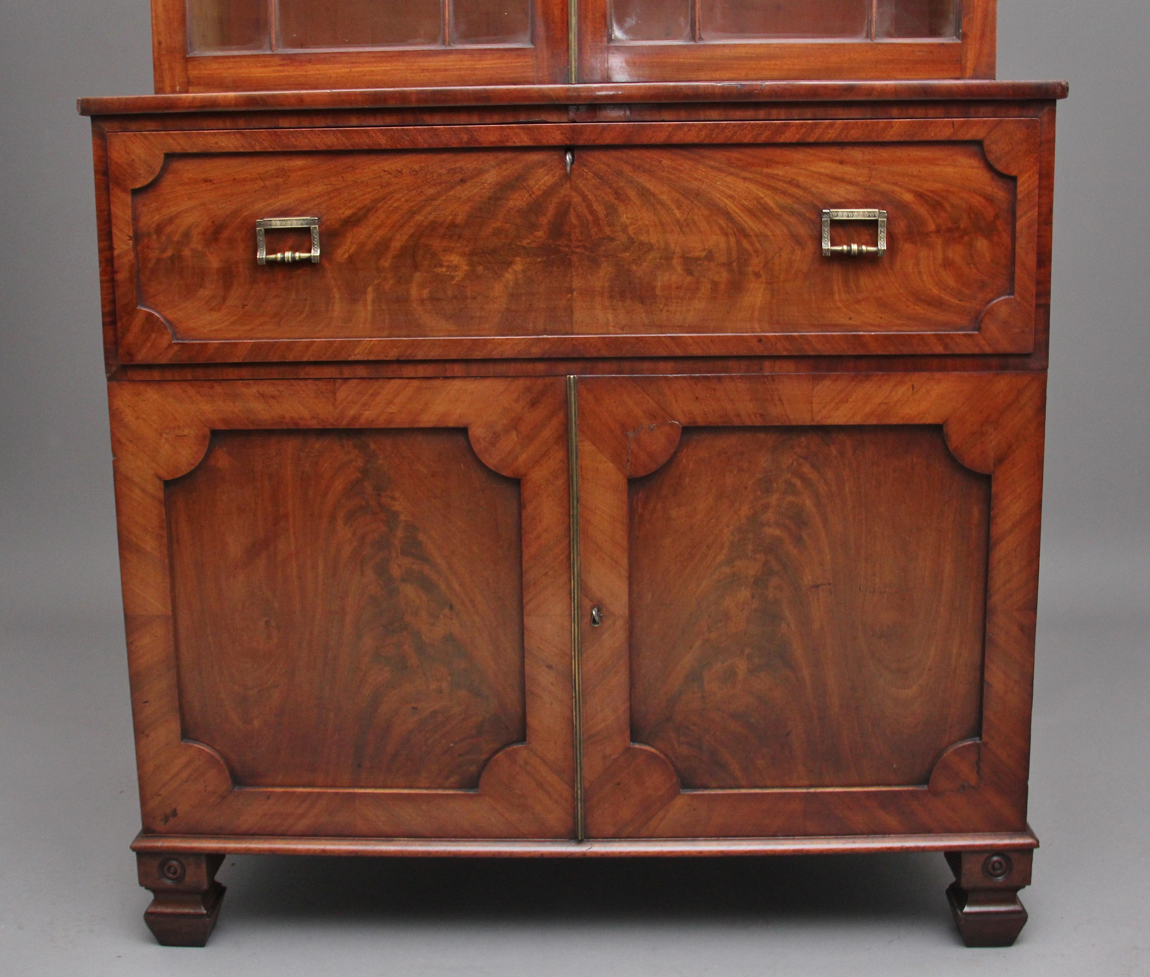 Early 19th Century Flame Mahogany Secretaire Bookcase For Sale 3
