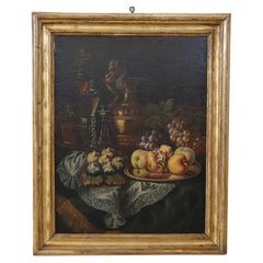 Early 19th Century Flemisch Oil on Canvas Still Life Painting with Frame