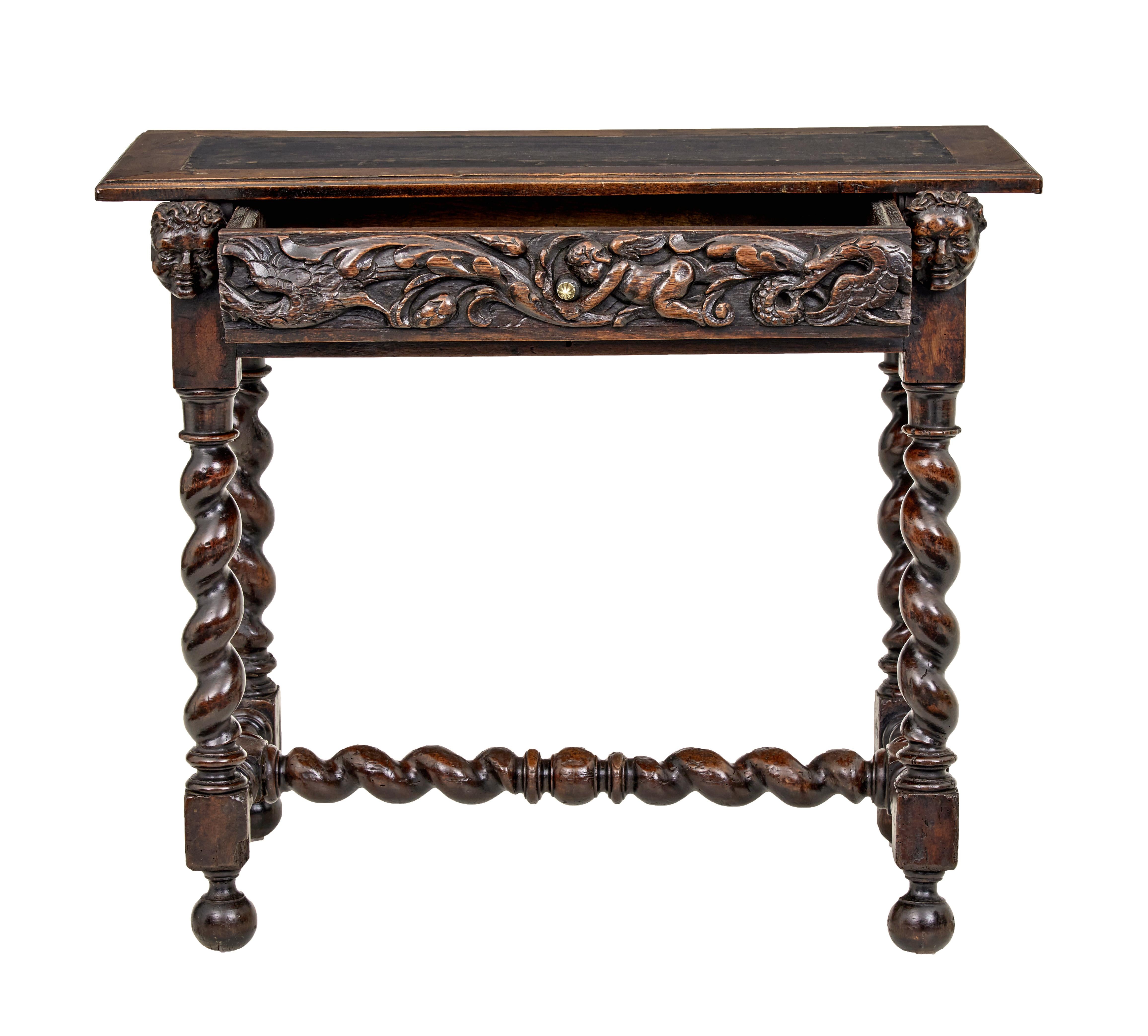 Baroque Revival Early 19th century Flemish carved walnut side table For Sale