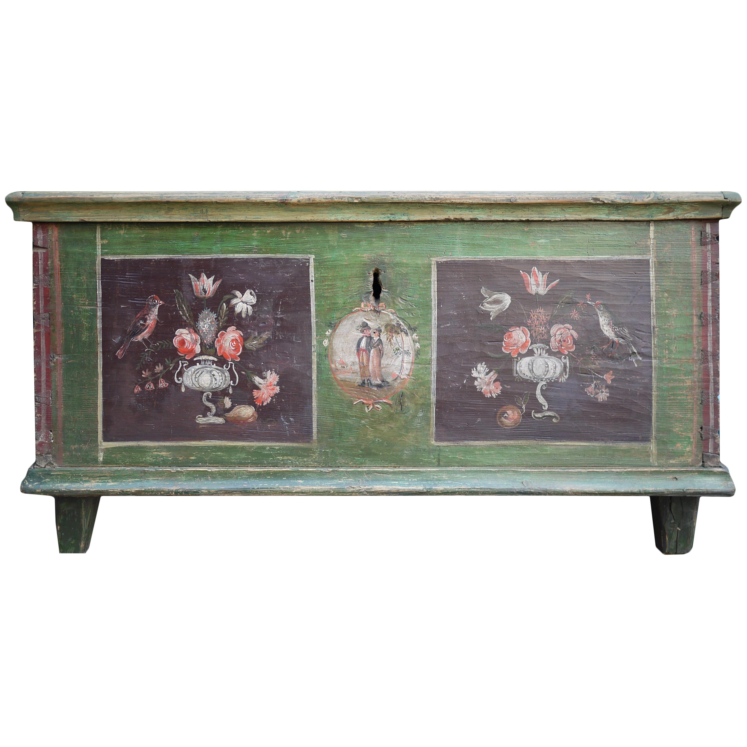 Early 19th Century Floral and Figure Italian Painted Bridal Chest