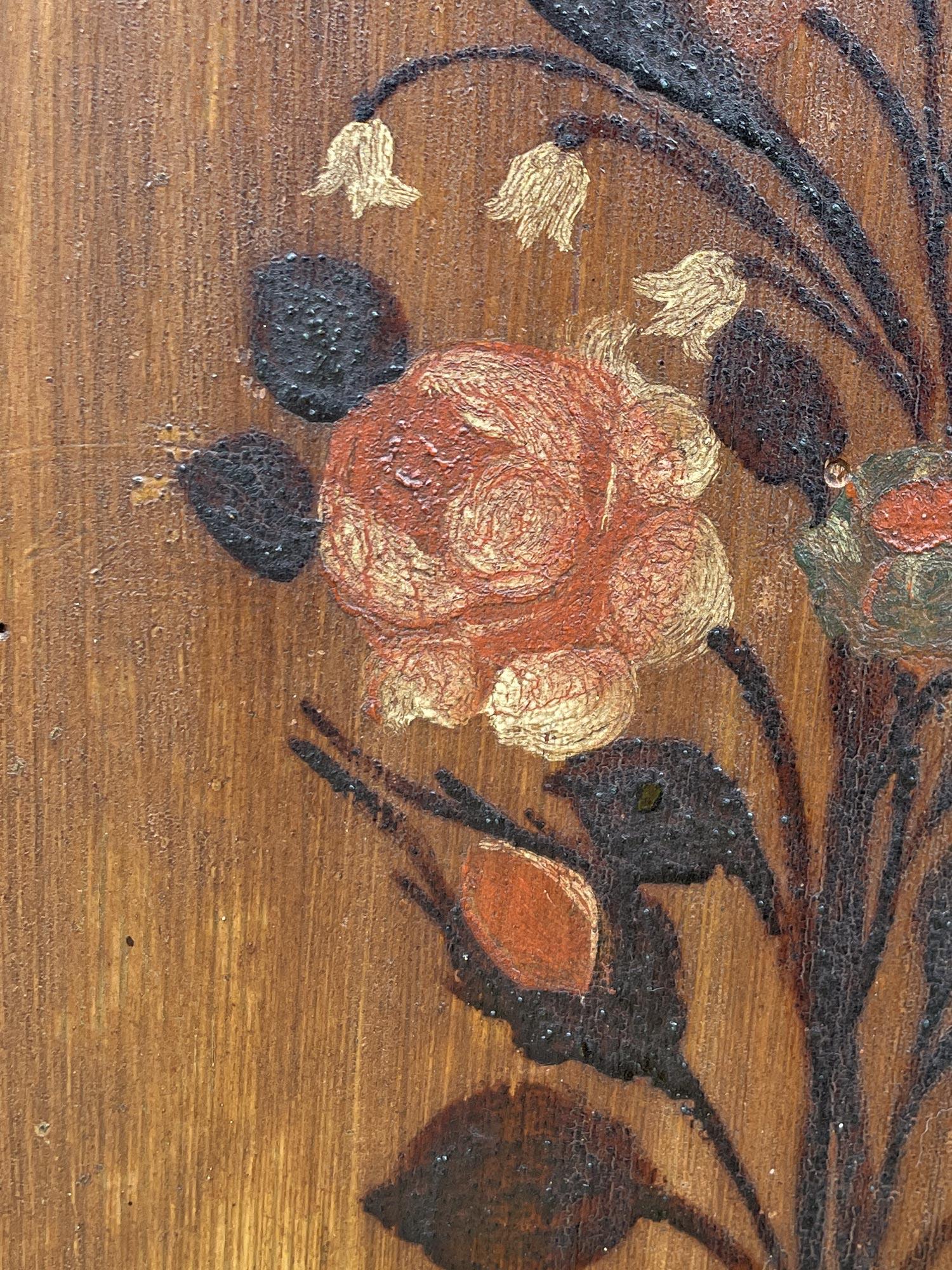 Early 19th Century Floral Painted Cupboard Wardrobe For Sale 11