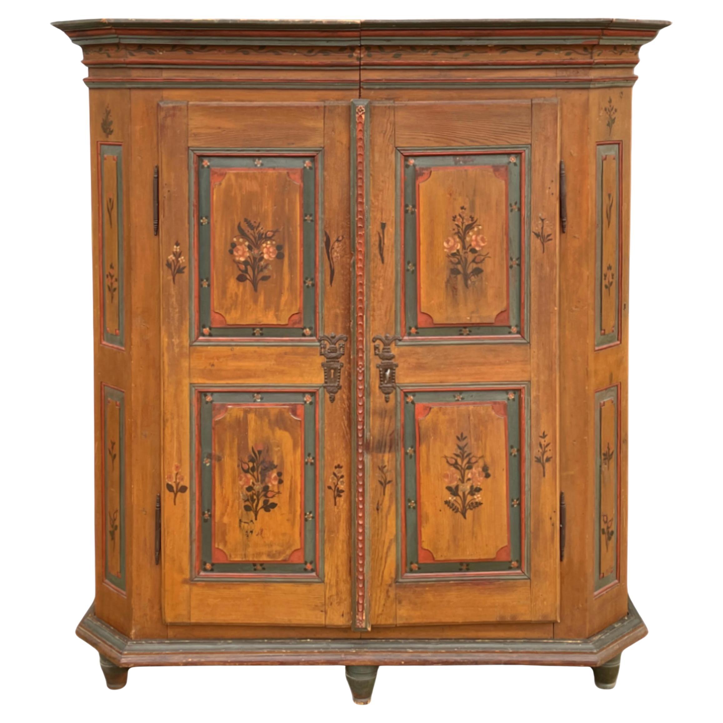 Early 19th Century Floral Painted Cupboard Wardrobe