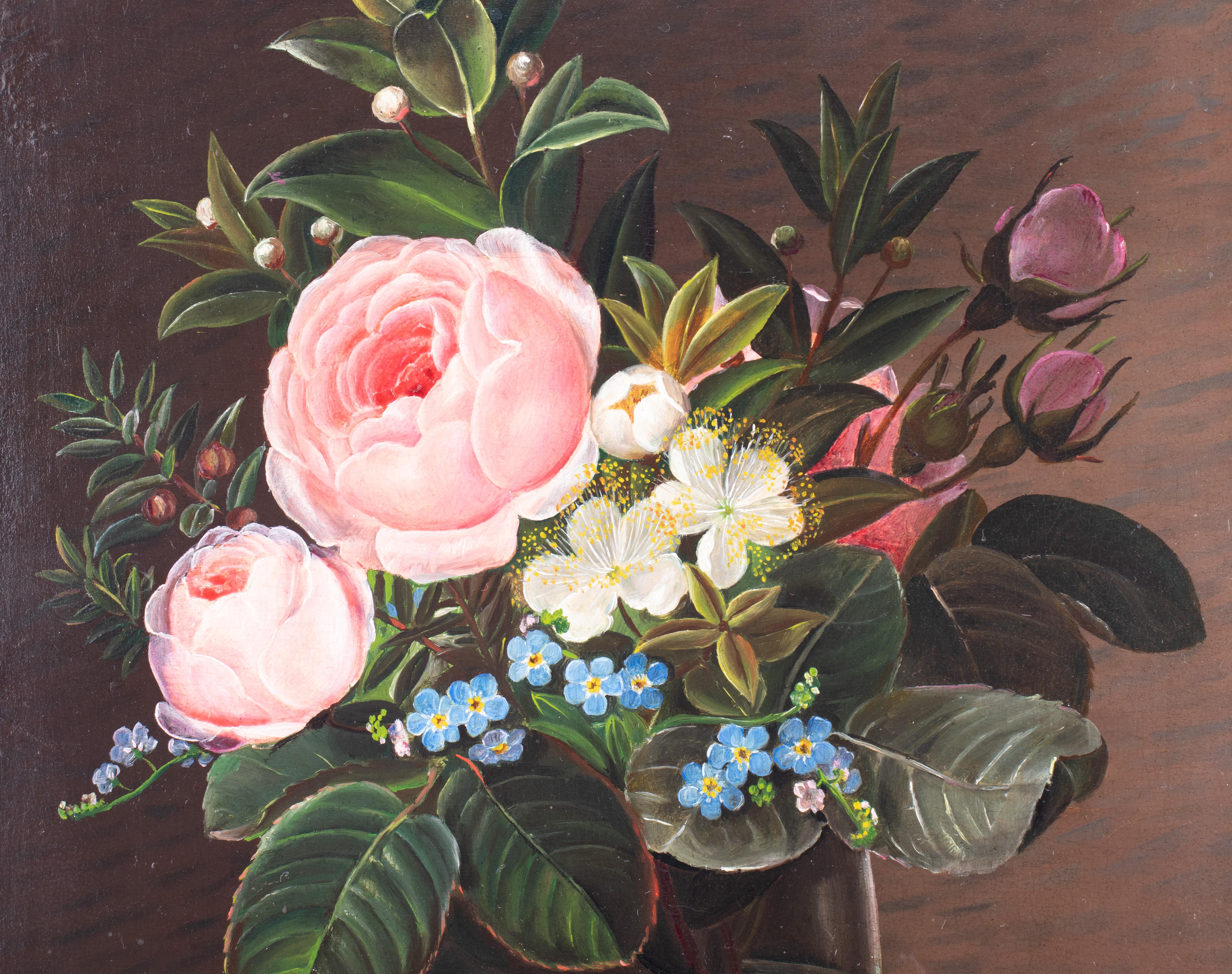 Blumenstillleben des frühen 19. Jahrhunderts, Öl auf Karton von Johan Laurentz Jensen (Sonstiges) im Angebot