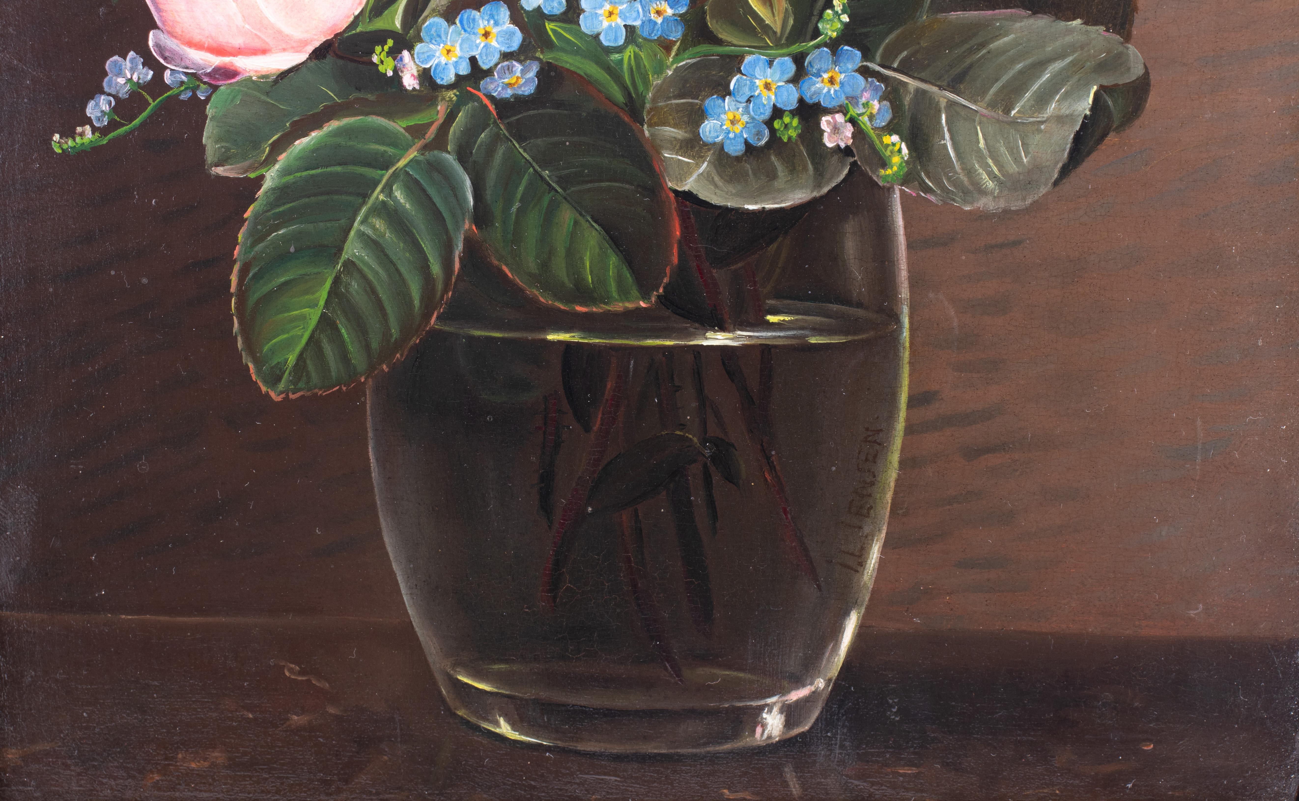 Blumenstillleben des frühen 19. Jahrhunderts, Öl auf Karton von Johan Laurentz Jensen (Dänisch) im Angebot