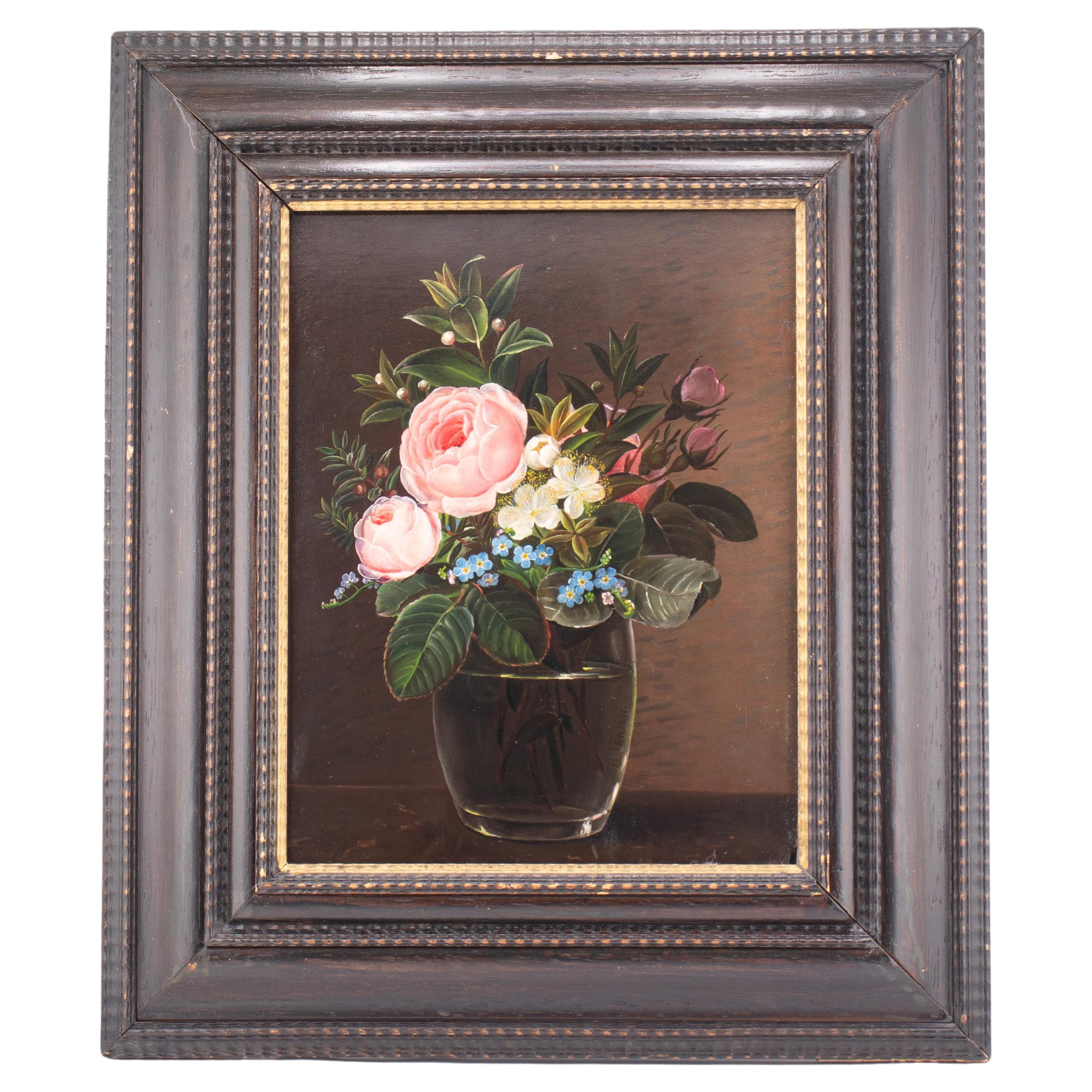 Early 19th Century Floral Still Life Oil on Board by Johan Laurentz Jensen
