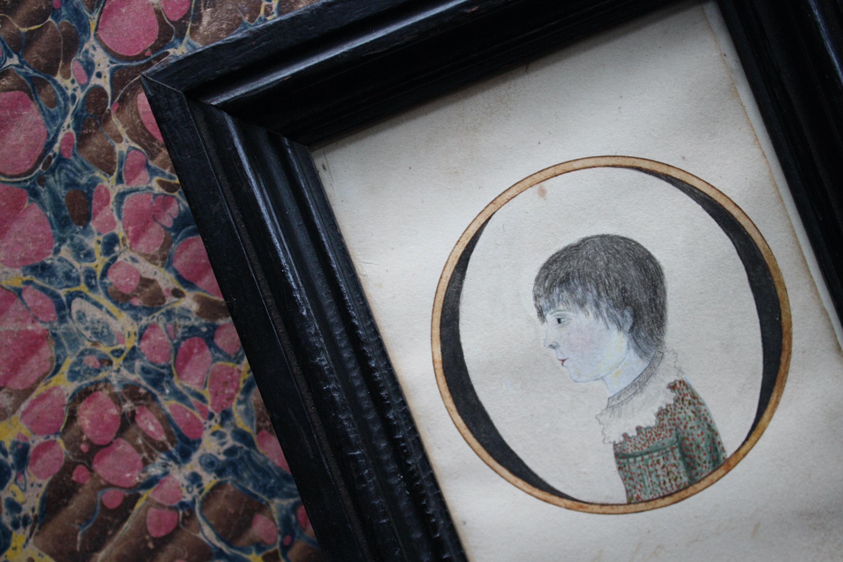 Paper Early 19th Century Folk Art American School Portrait of Julia Lee Aged Seven For Sale