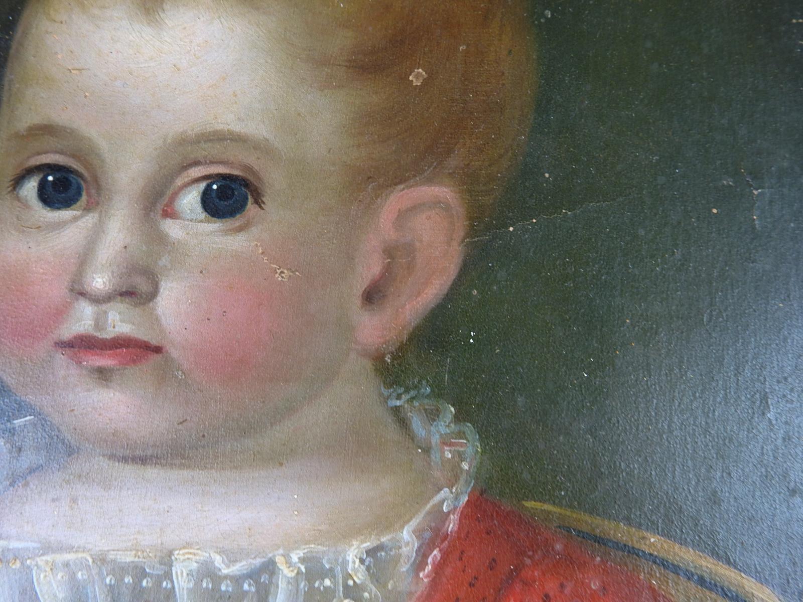 Peinture d'art populaire du début du 19e siècle représentant un portrait d'enfant en vente 7