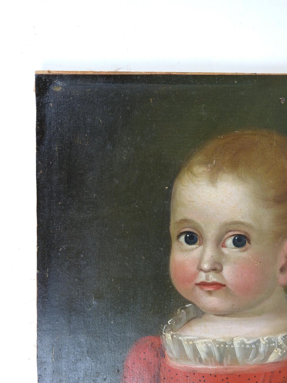 XIXe siècle Peinture d'art populaire du début du 19e siècle représentant un portrait d'enfant en vente