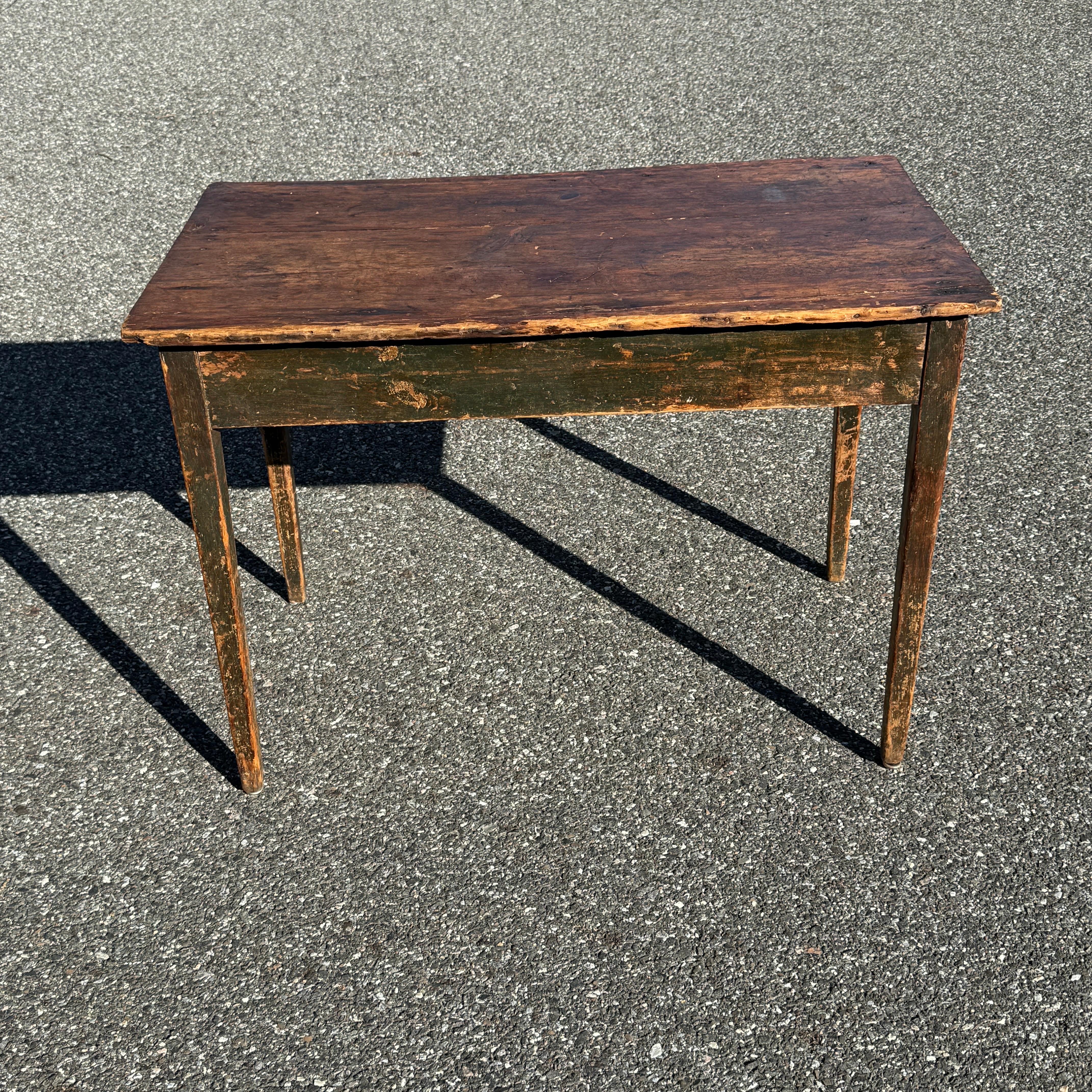 Danish or Swedish Rectangular Folk Art Table or Desk. 
The table has tonnes of charm, wear and tear to the finish that gives thus table an unbeatable patina. Most of the original paint to the sides has been worn out or scraped away.

