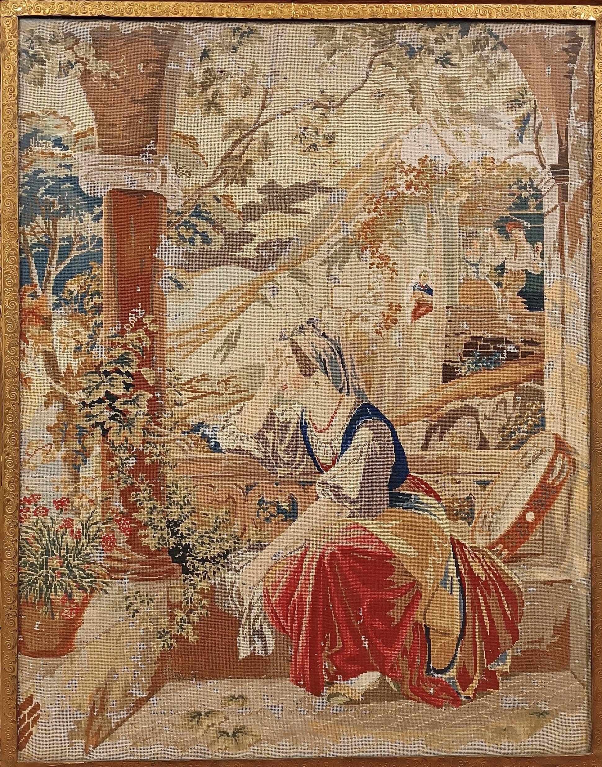 Italian EARLY 19th CENTURY FRAMED EMBROIDERED FABRIC in vendita