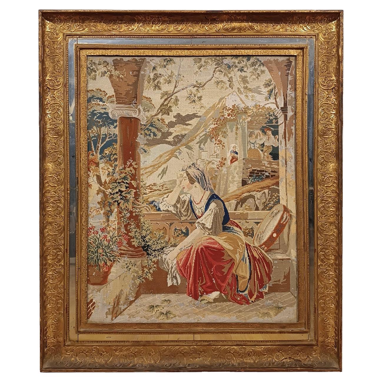 EARLY 19th CENTURY FRAMED EMBROIDERED FABRIC