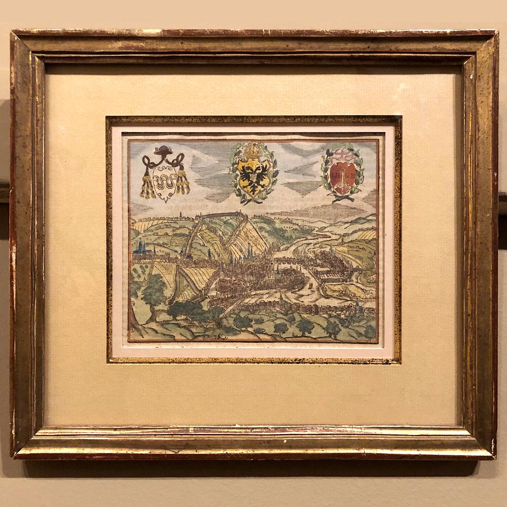 Hand-Painted Early 19th Century Framed Lithograph of a Work by Sebastian Munster '1488-1522' For Sale