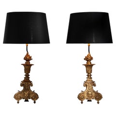 Early 19th Century France Antique Gold Pair Of Carved Giltwood Table Lamps