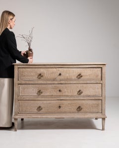 Early 19th Century France Weathered Whitewash Cerused Oak Chest Of Drawers