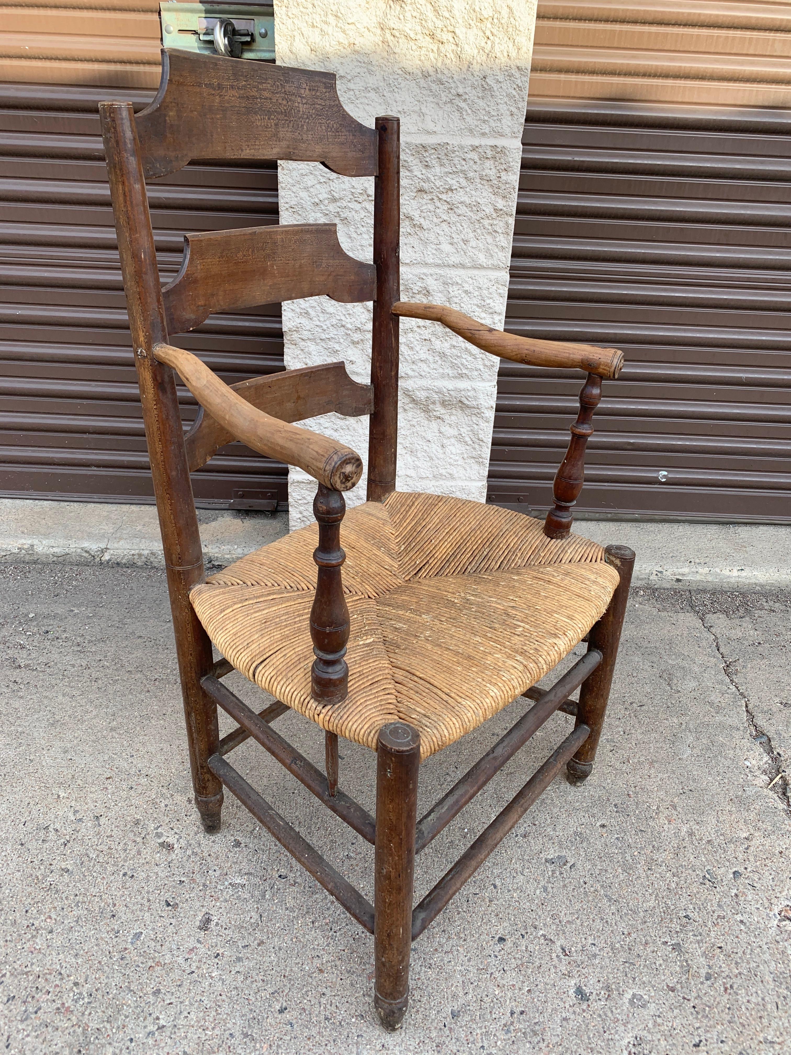 Early 19th Century French Ash Wood Rush Seat Armchair For Sale 5