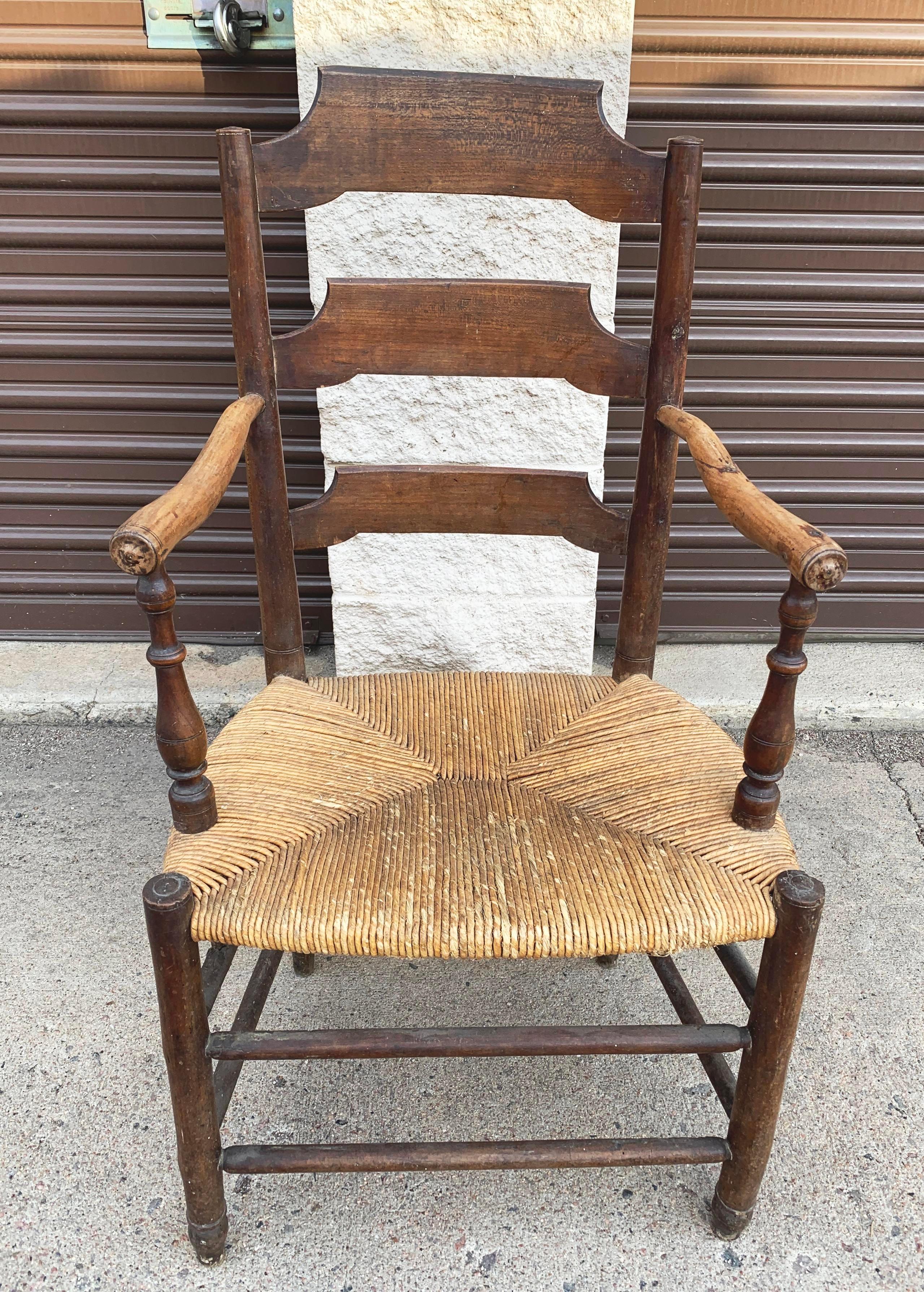 Early 19th Century French Ash Wood Rush Seat Armchair For Sale 6