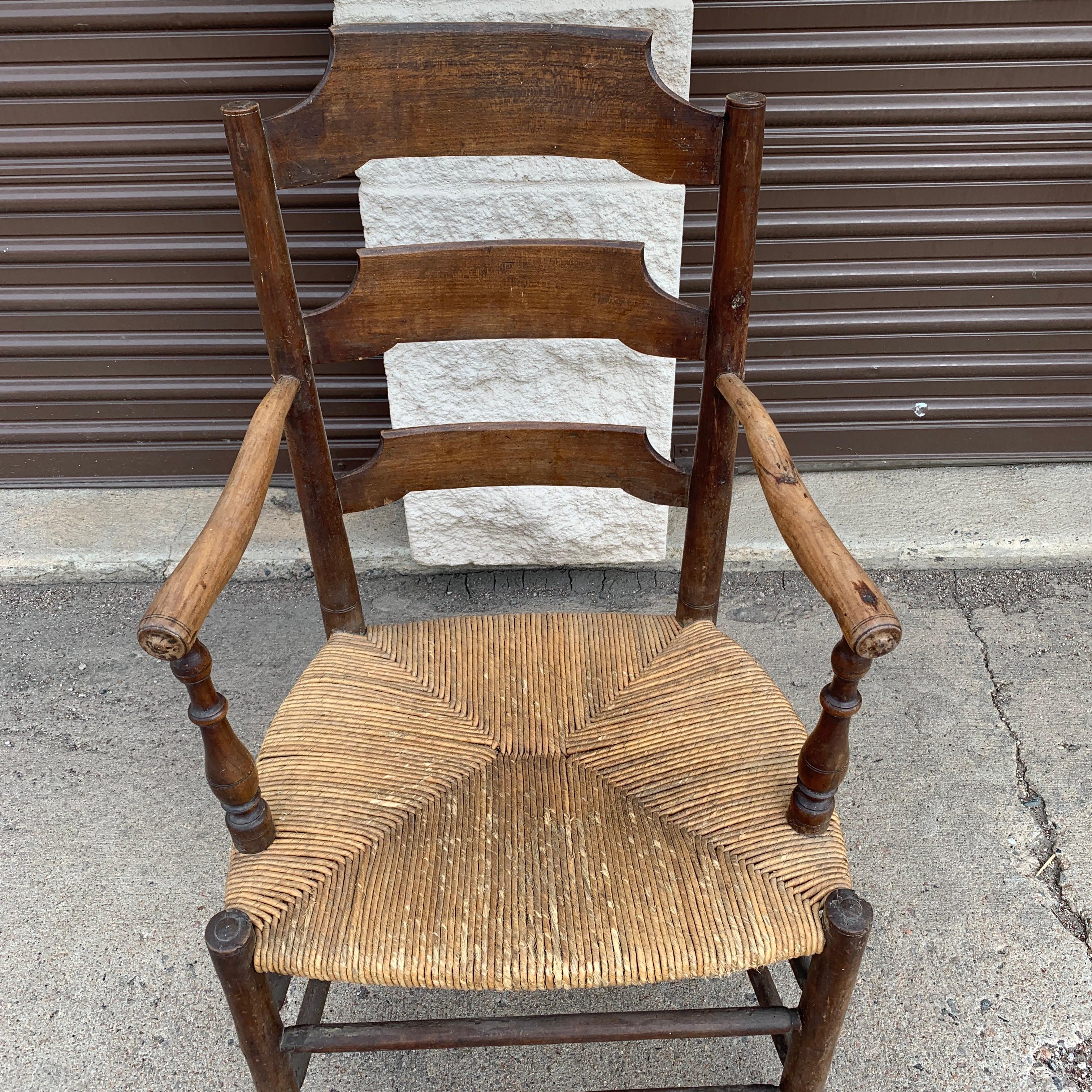 Early 19th Century French Ash Wood Rush Seat Armchair In Good Condition For Sale In Sheridan, CO