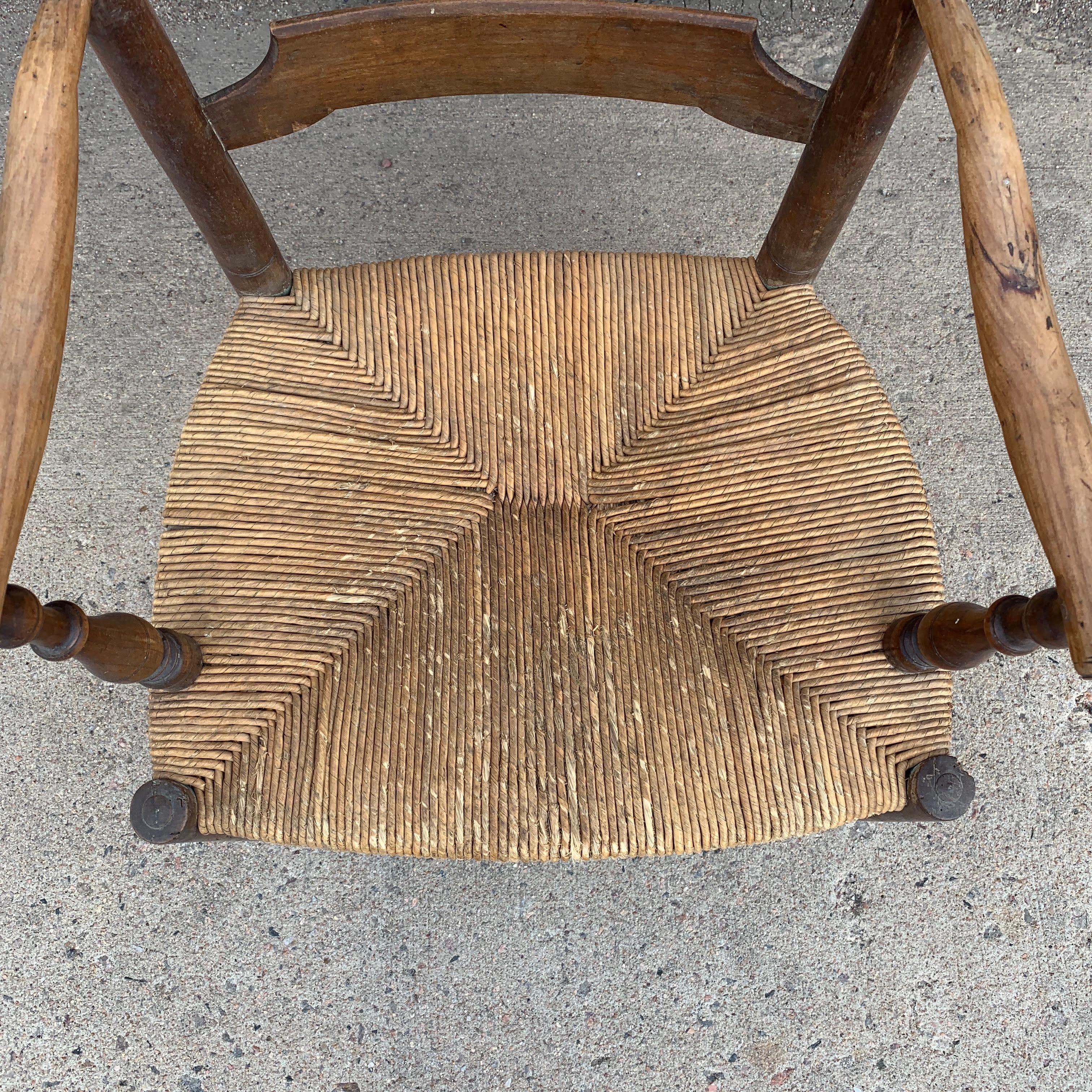 Early 19th Century French Ash Wood Rush Seat Armchair For Sale 1