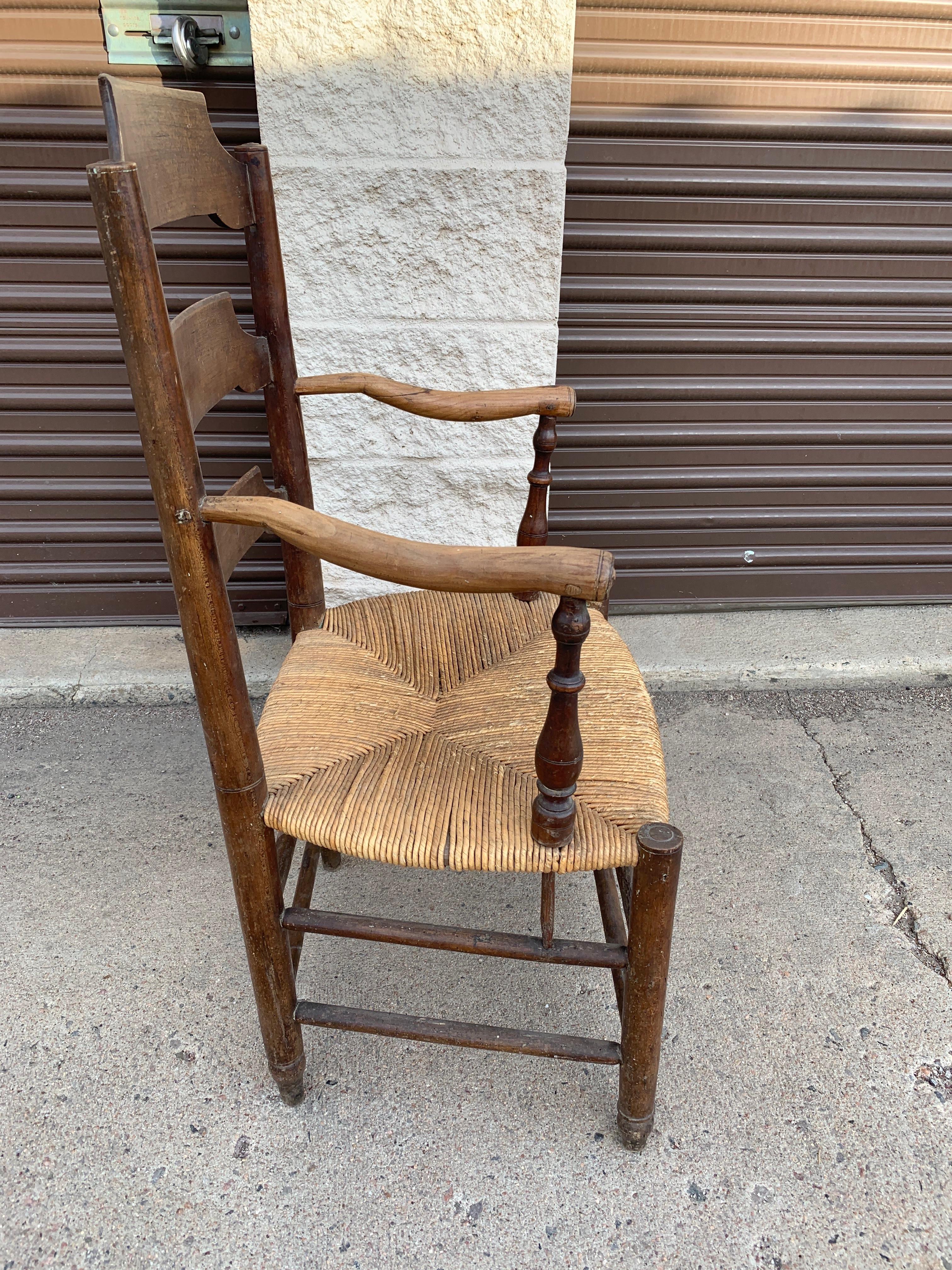 Early 19th Century French Ash Wood Rush Seat Armchair For Sale 3