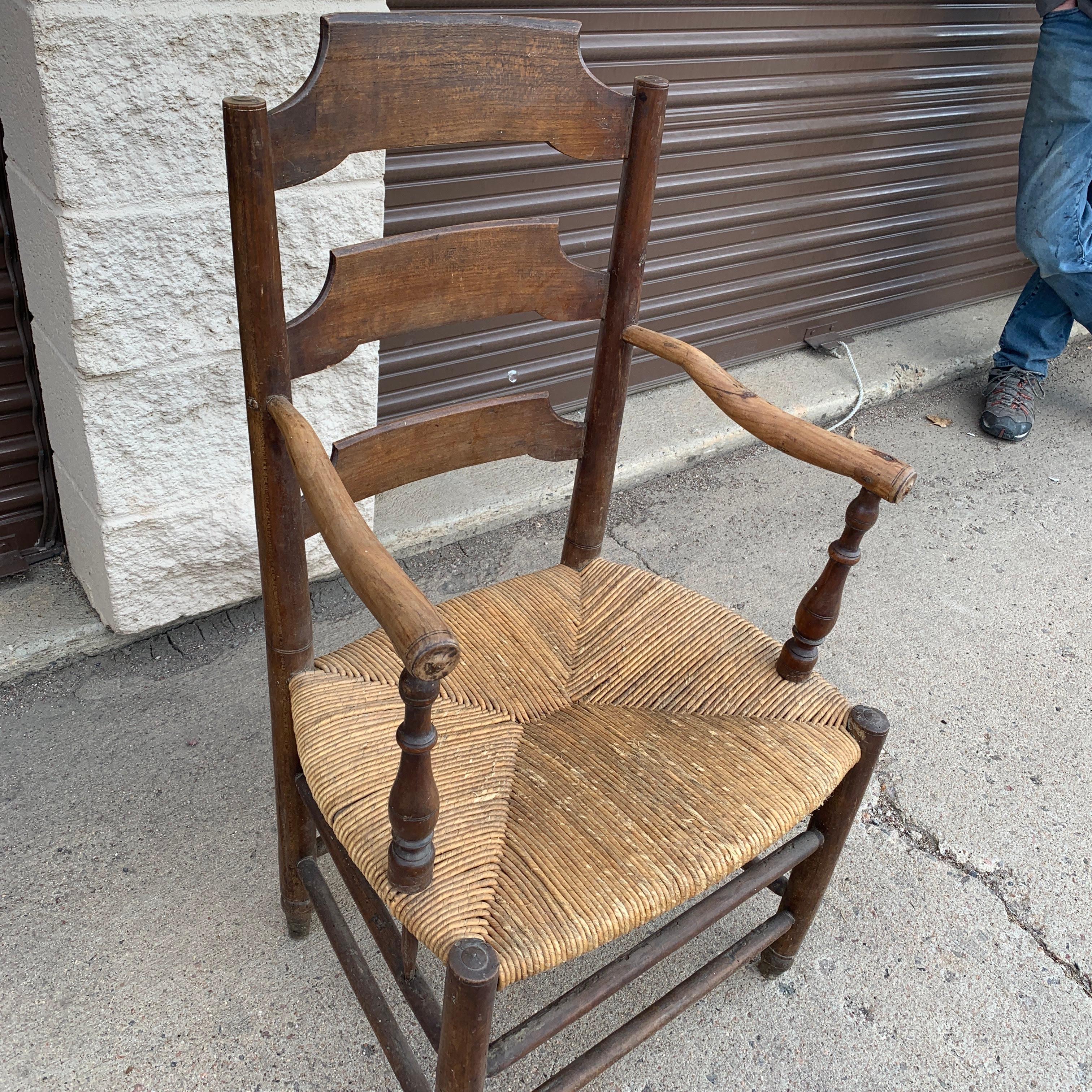 Early 19th Century French Ash Wood Rush Seat Armchair For Sale 4