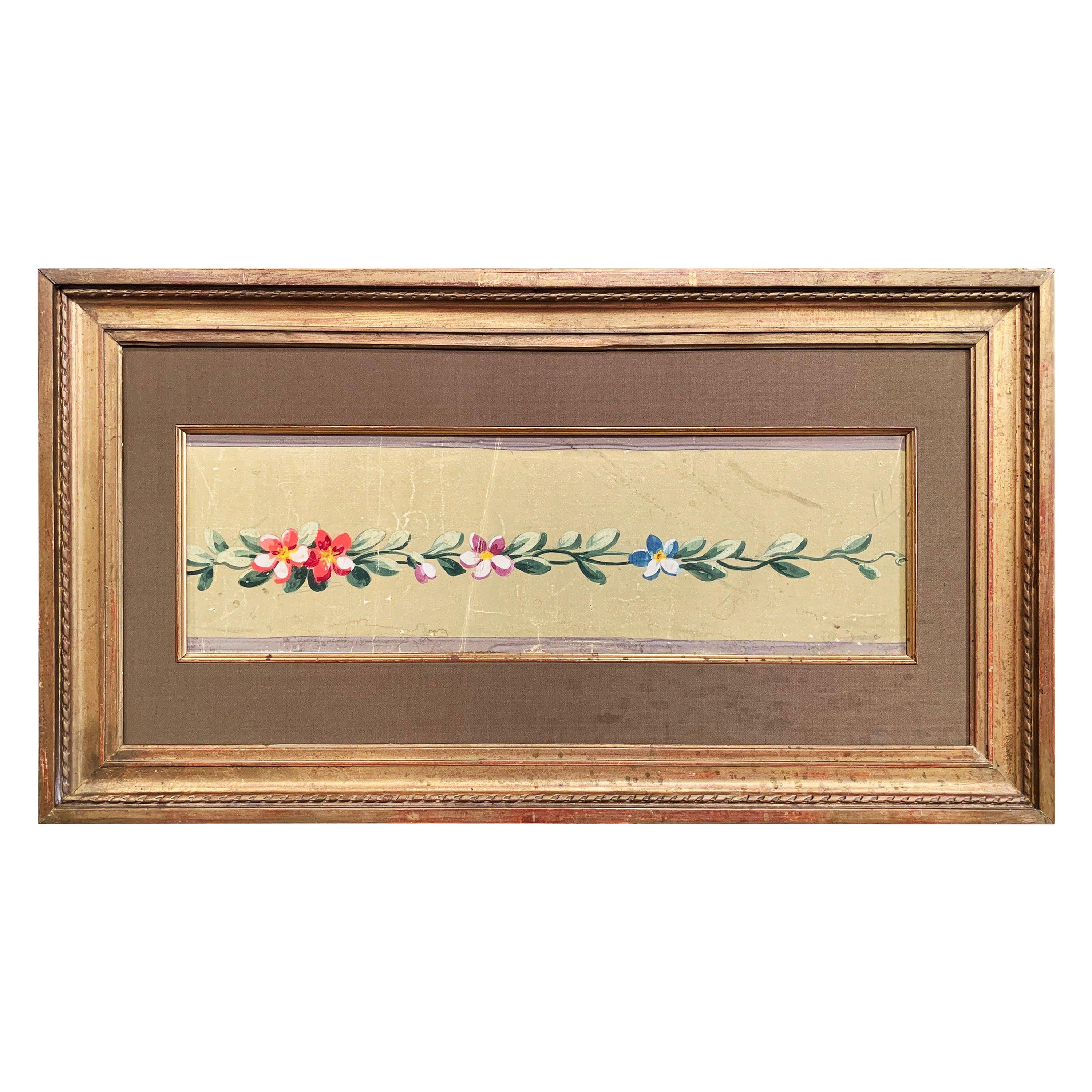 Early 19th Century French Aubusson Floral Gouache Cartoon in Gilt Frame