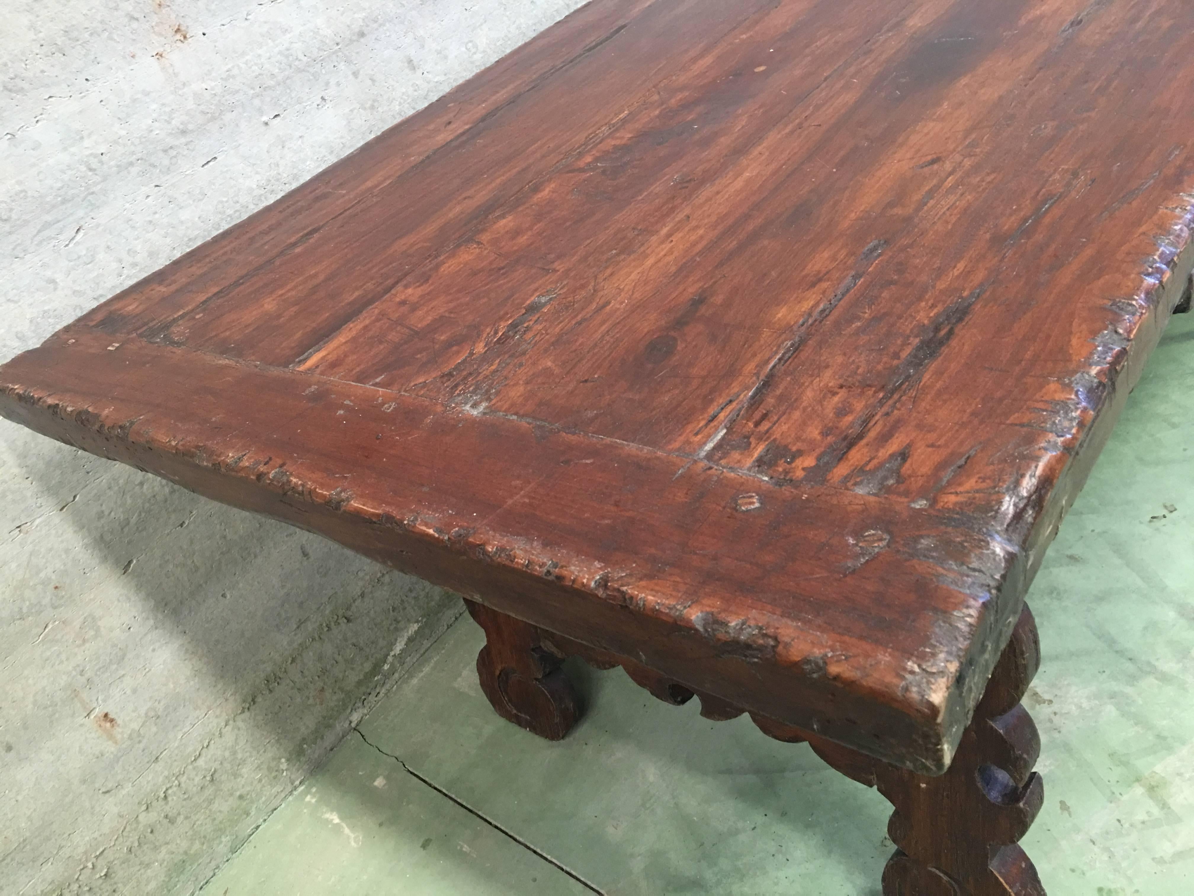 Early 19th Century French Baroque Style Walnut Trestle Dining Farm Table 163´ 12