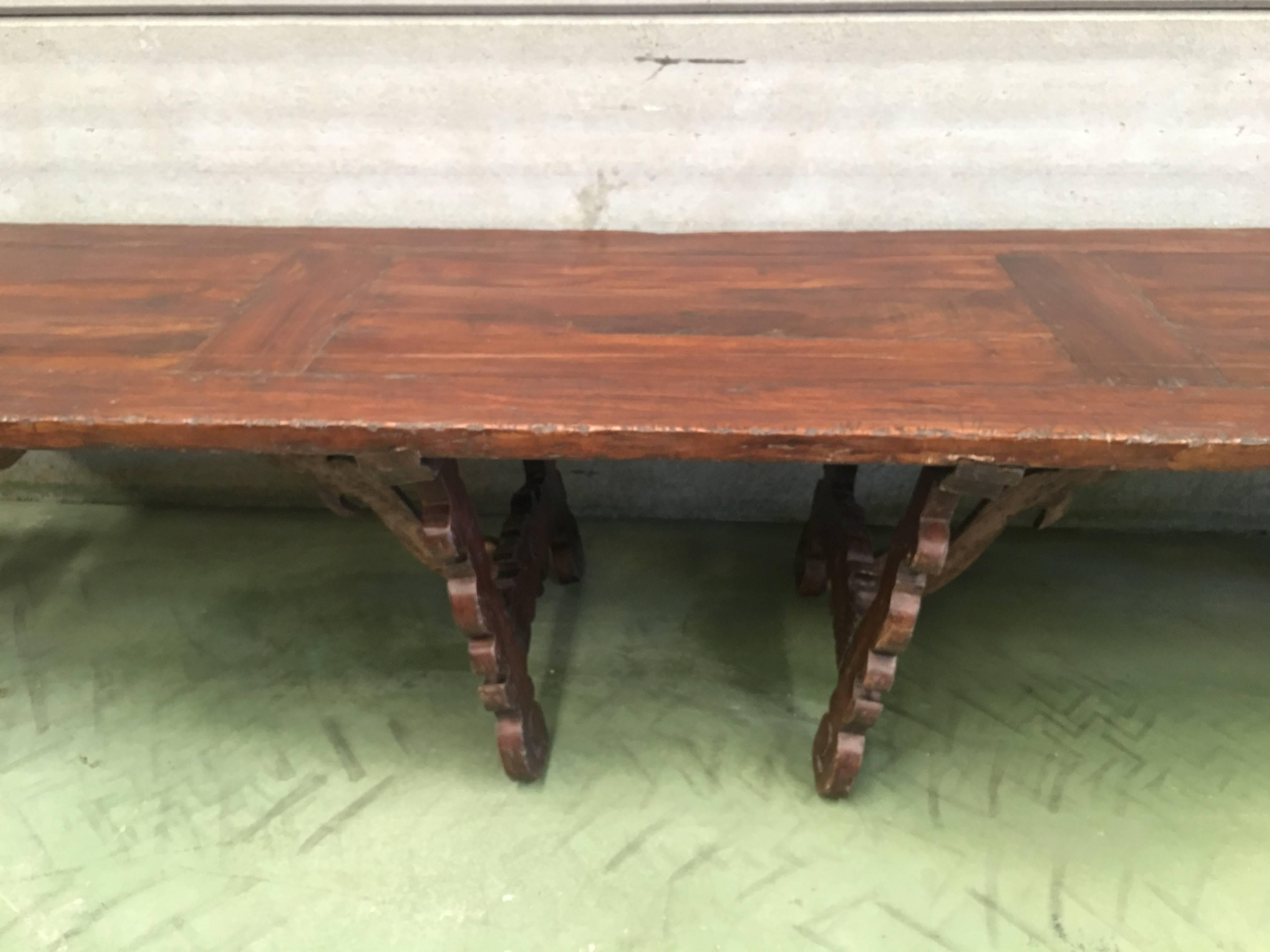Early 19th Century French Baroque Style Walnut Trestle Dining Farm Table 163´ 13