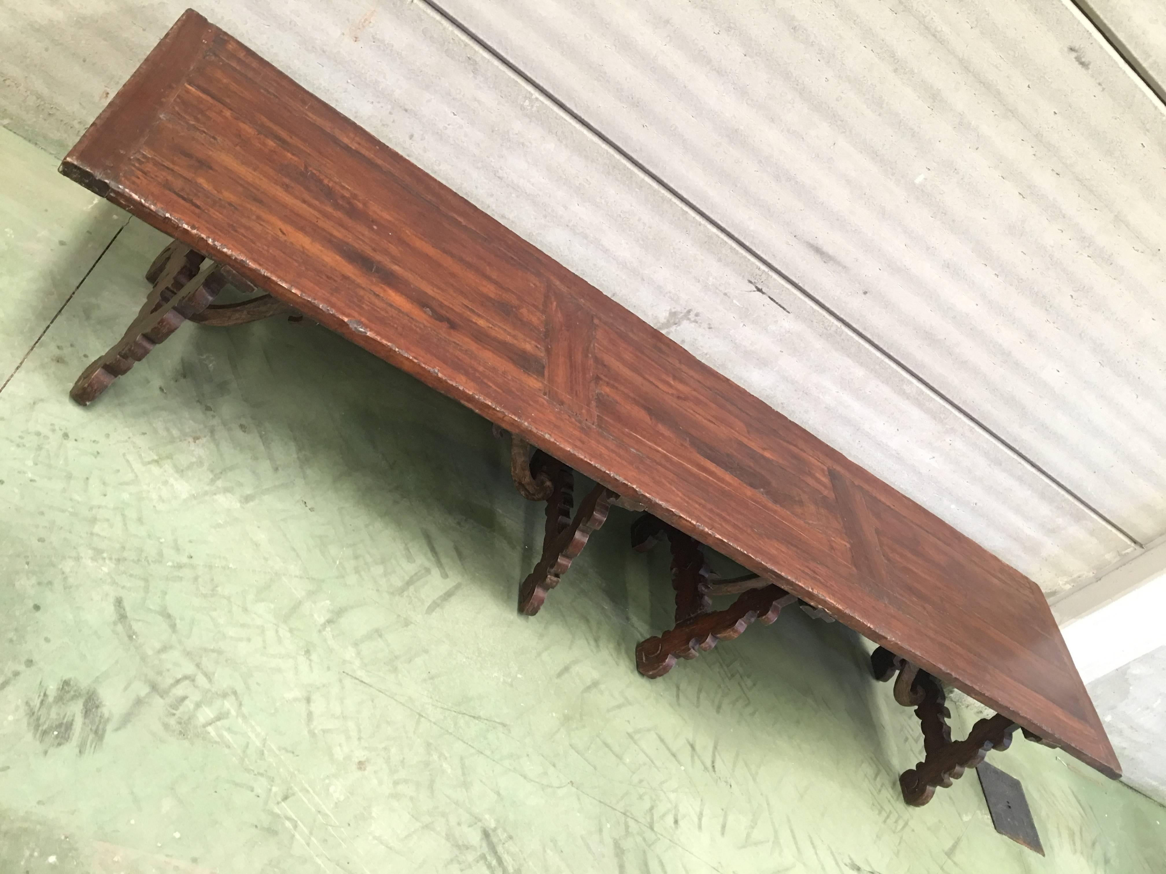 Early 19th Century French Baroque Style Walnut Trestle Dining Farm Table 163´ 5