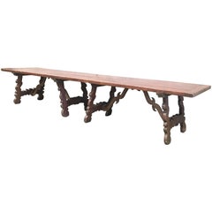 Antique Early 19th Century French Baroque Style Walnut Trestle Dining Farm Table 163´