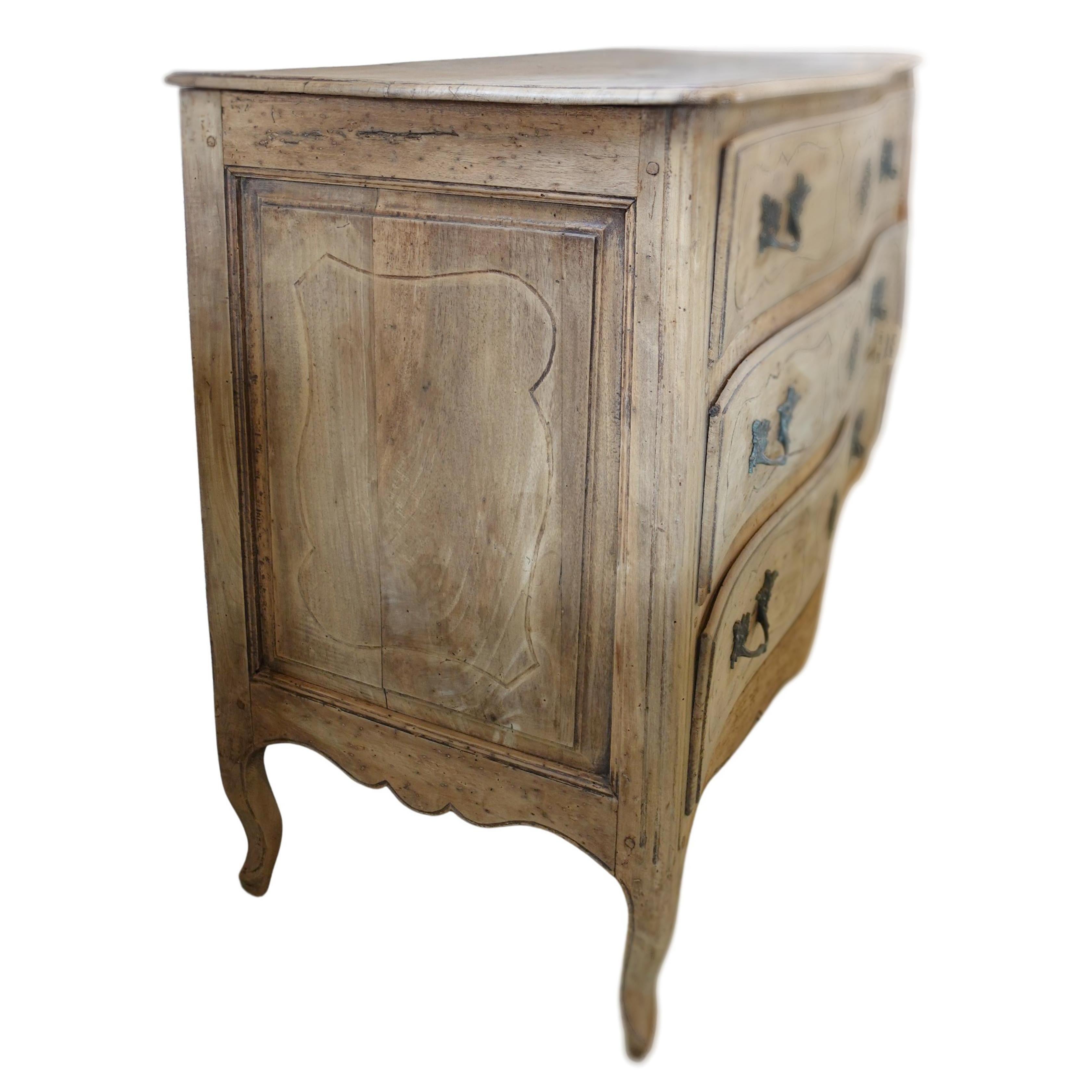 Rococo Early 19th century French Bleached Fruitwood European Serpentine Chest For Sale