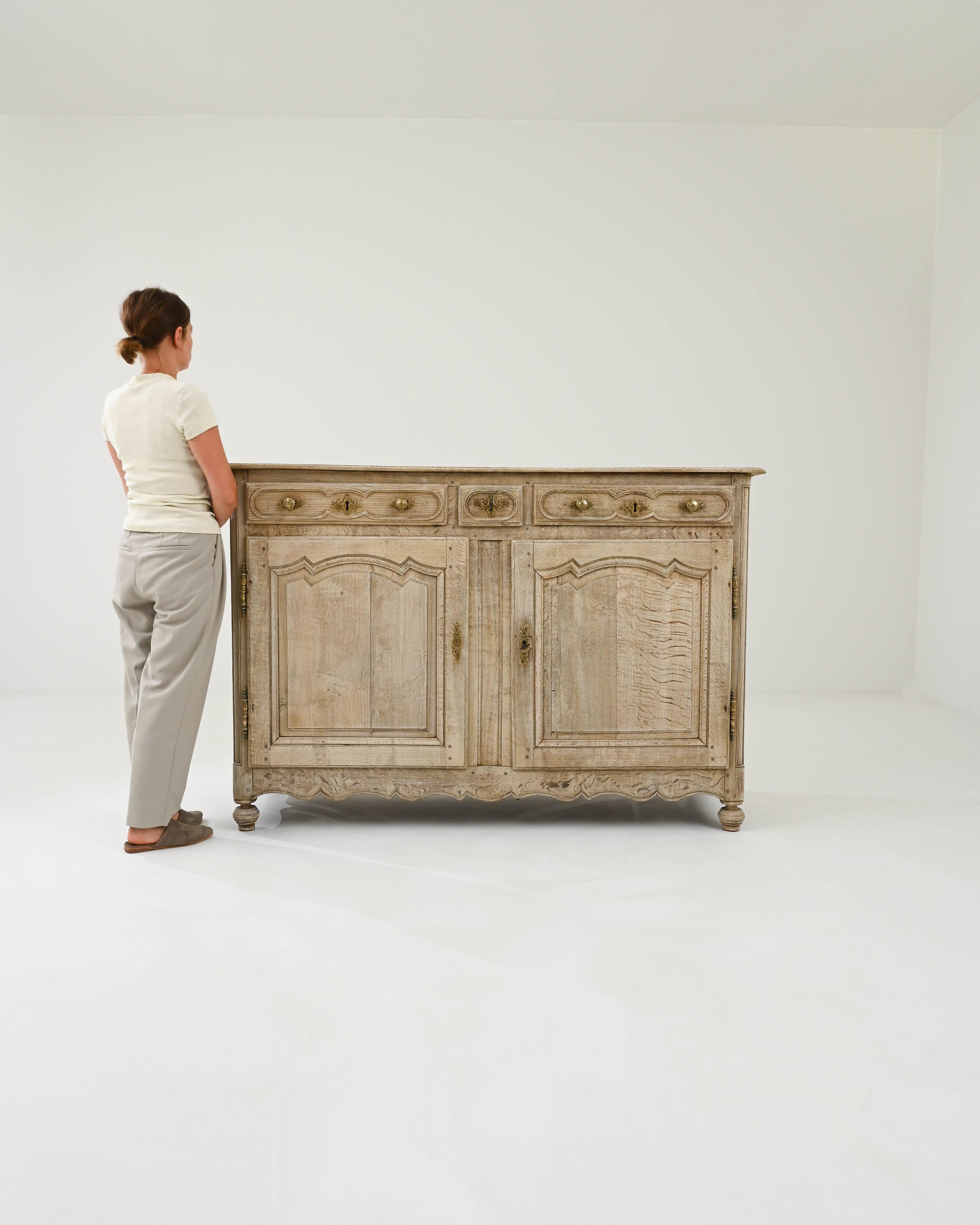 Hand-Carved Early 19th Century French Bleached Oak Buffet
