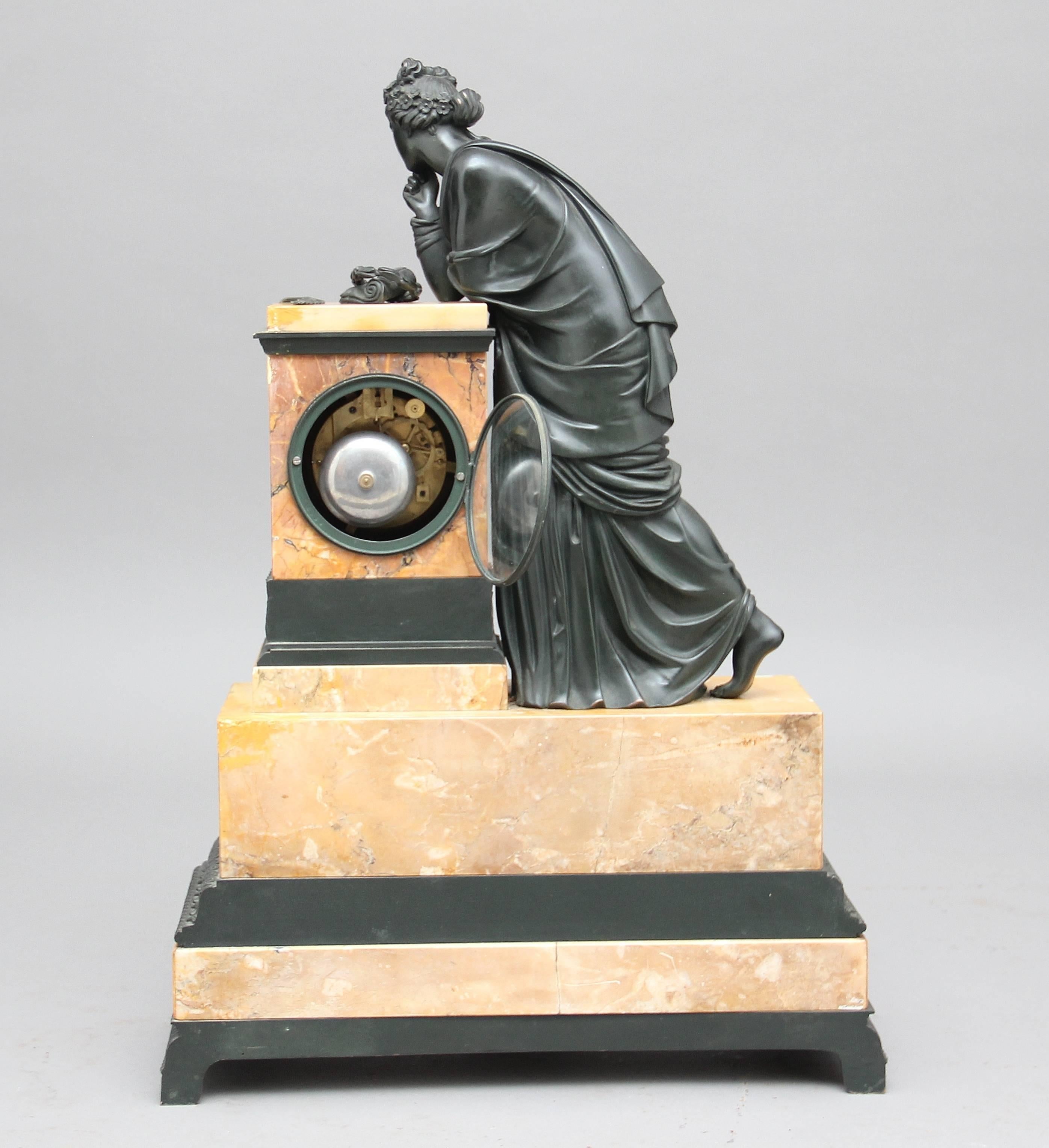 Mid-19th Century Early 19th Century French Bronze and Marble Mantel Clock