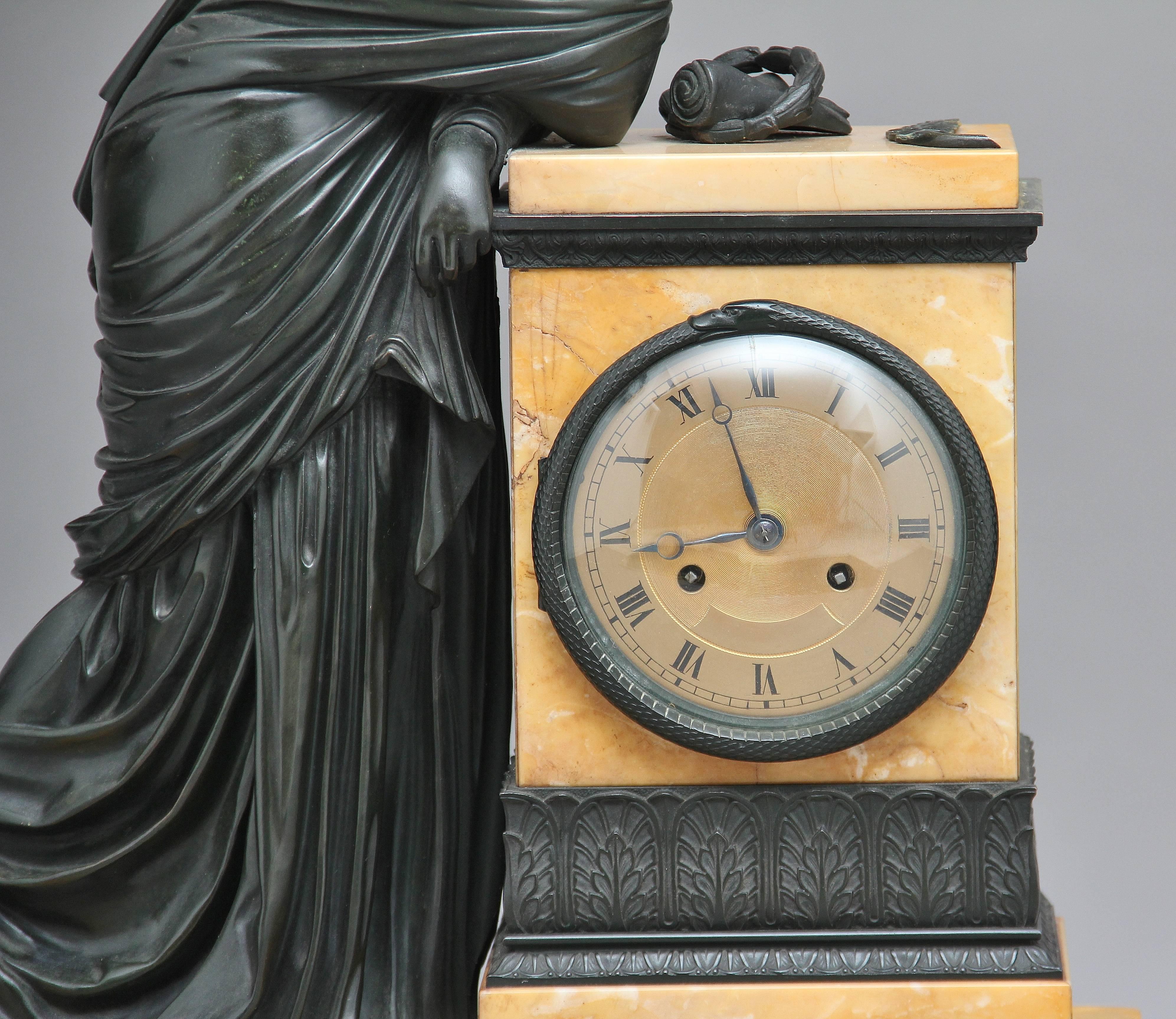 Early 19th Century French Bronze and Marble Mantel Clock 2