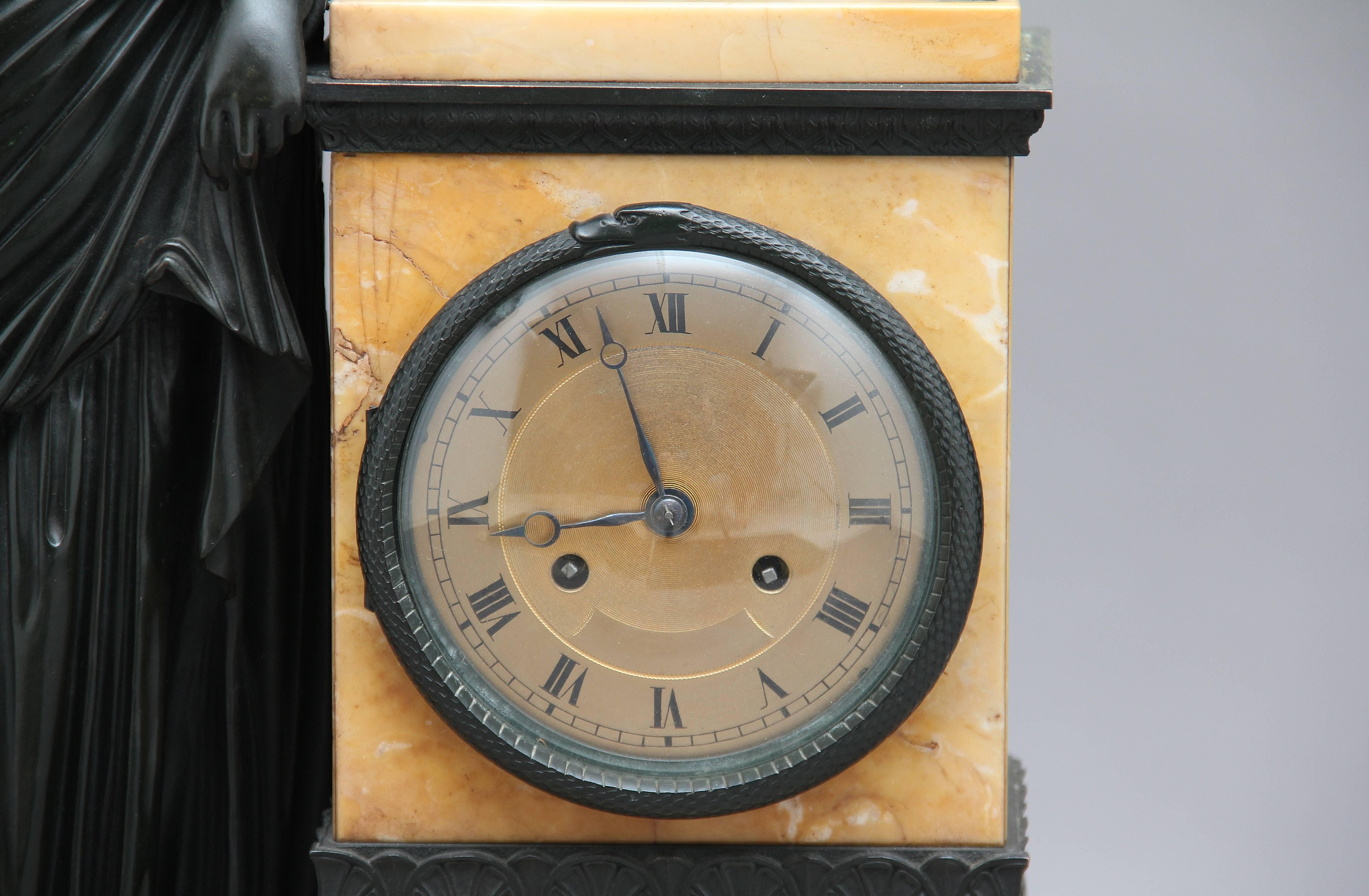 Early 19th Century French Bronze and Marble Mantel Clock 3