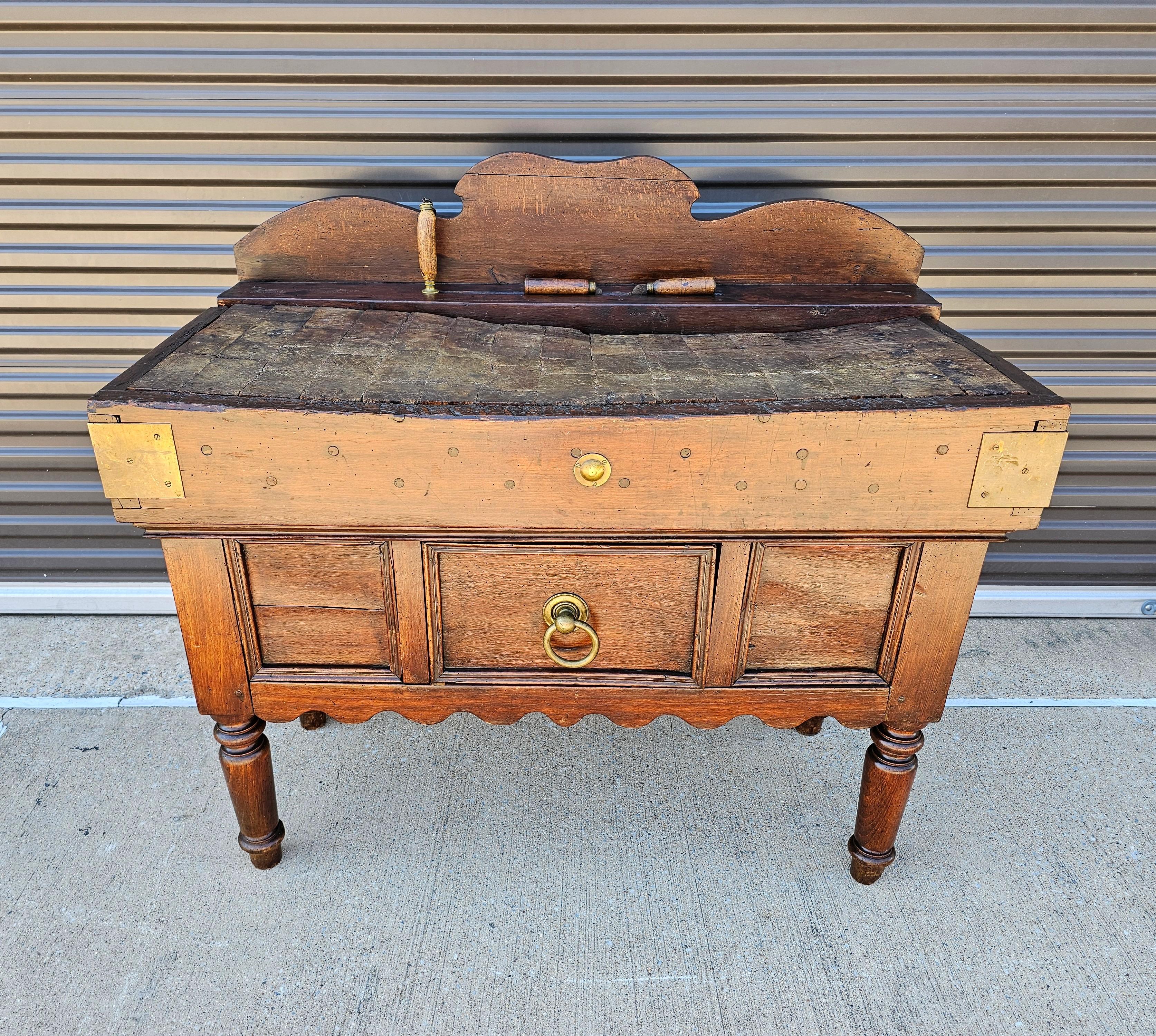 Take a step back in time with this authentic antique country French boucherie billot de boucher (butchershop butcher block)

A charming early example, circa 1810, with beautifully aged heavily worn patina, full of antique character and charm, rustic