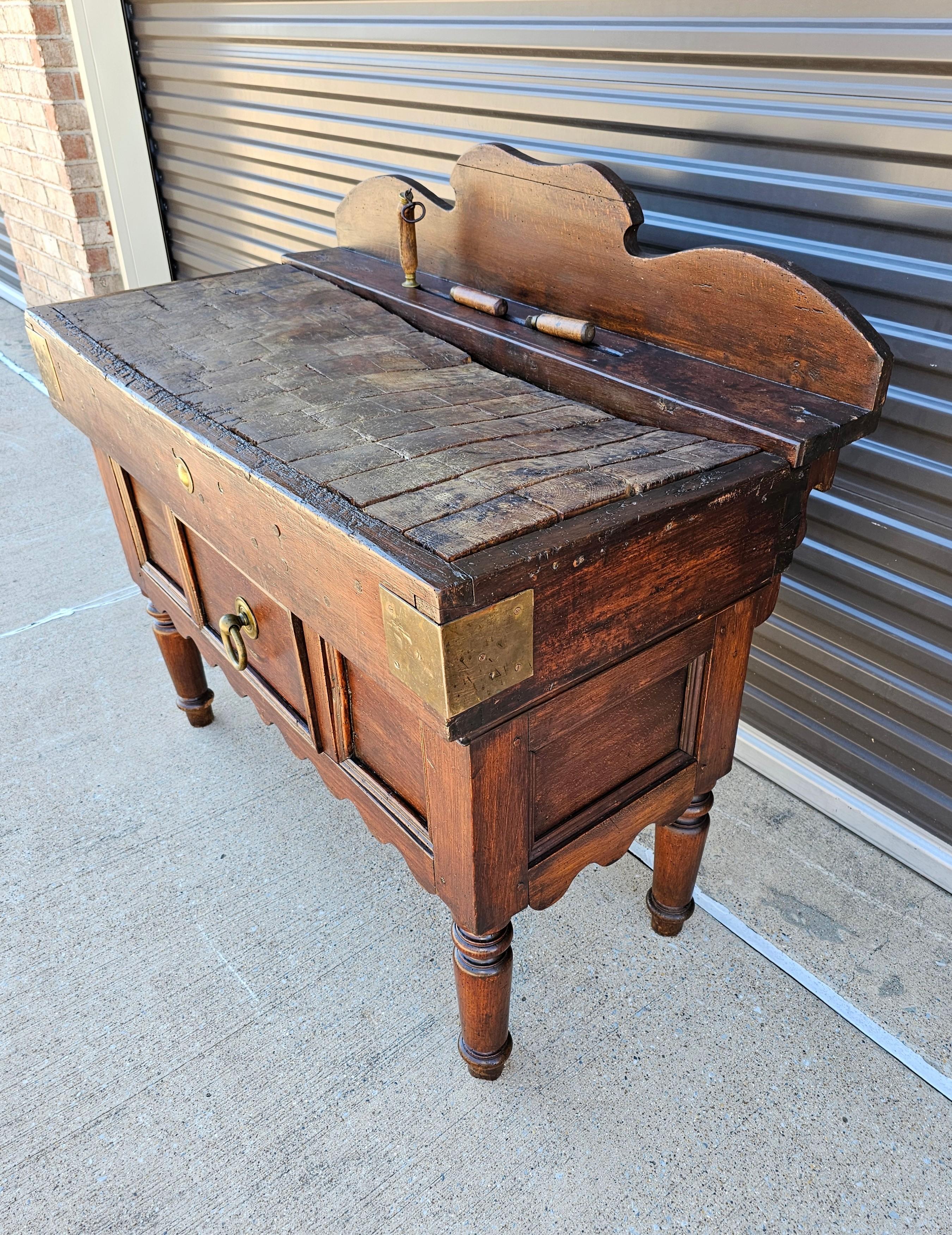 Brass Early 19th Century French Butcher Block Table Billot de Boucher For Sale