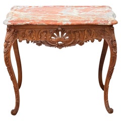 Early 19th Century French Carved Fruitwood Table with Rouge Marble Top