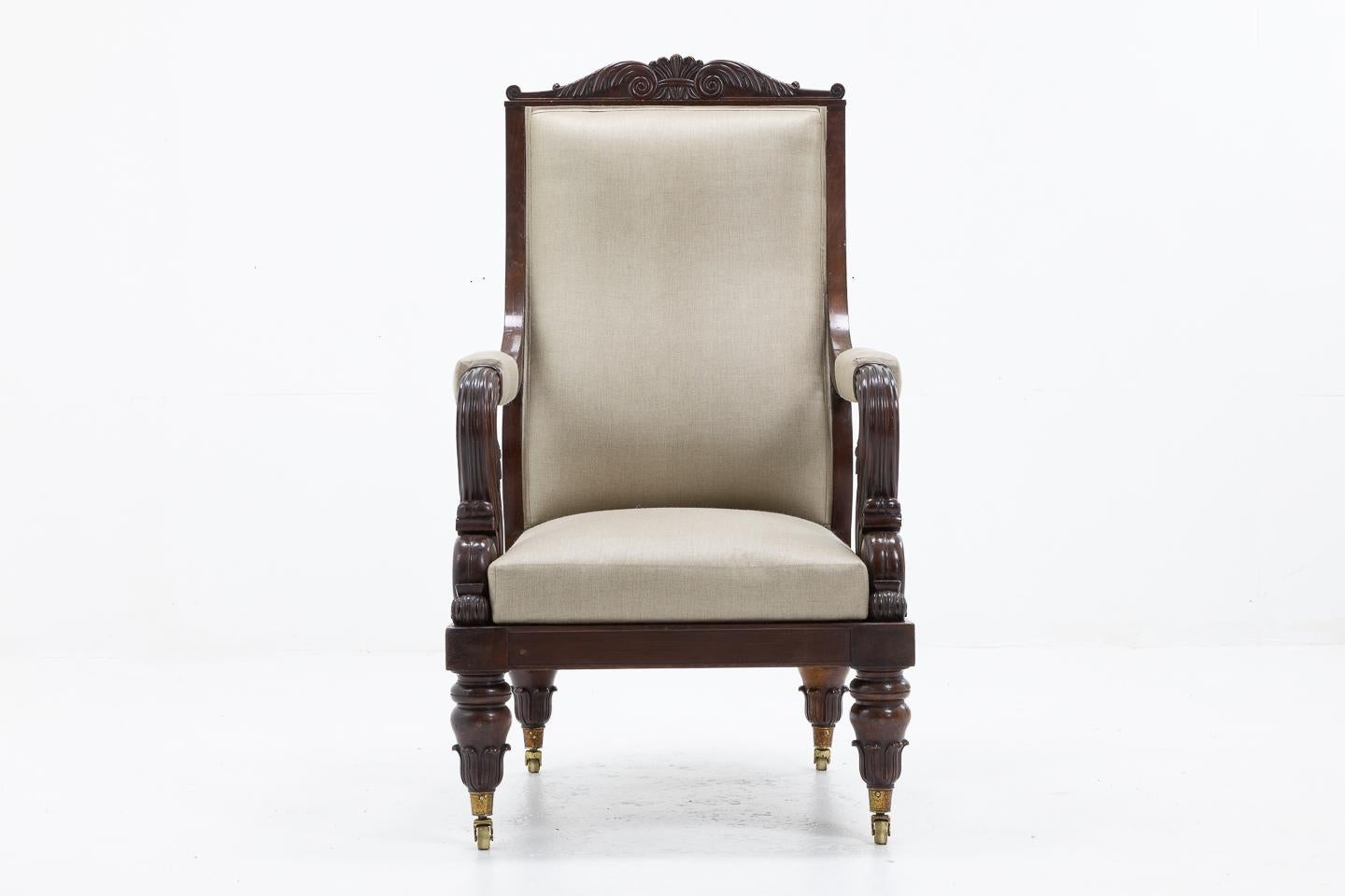 Early 19th Century French Carved Mahogany Armchair For Sale 4